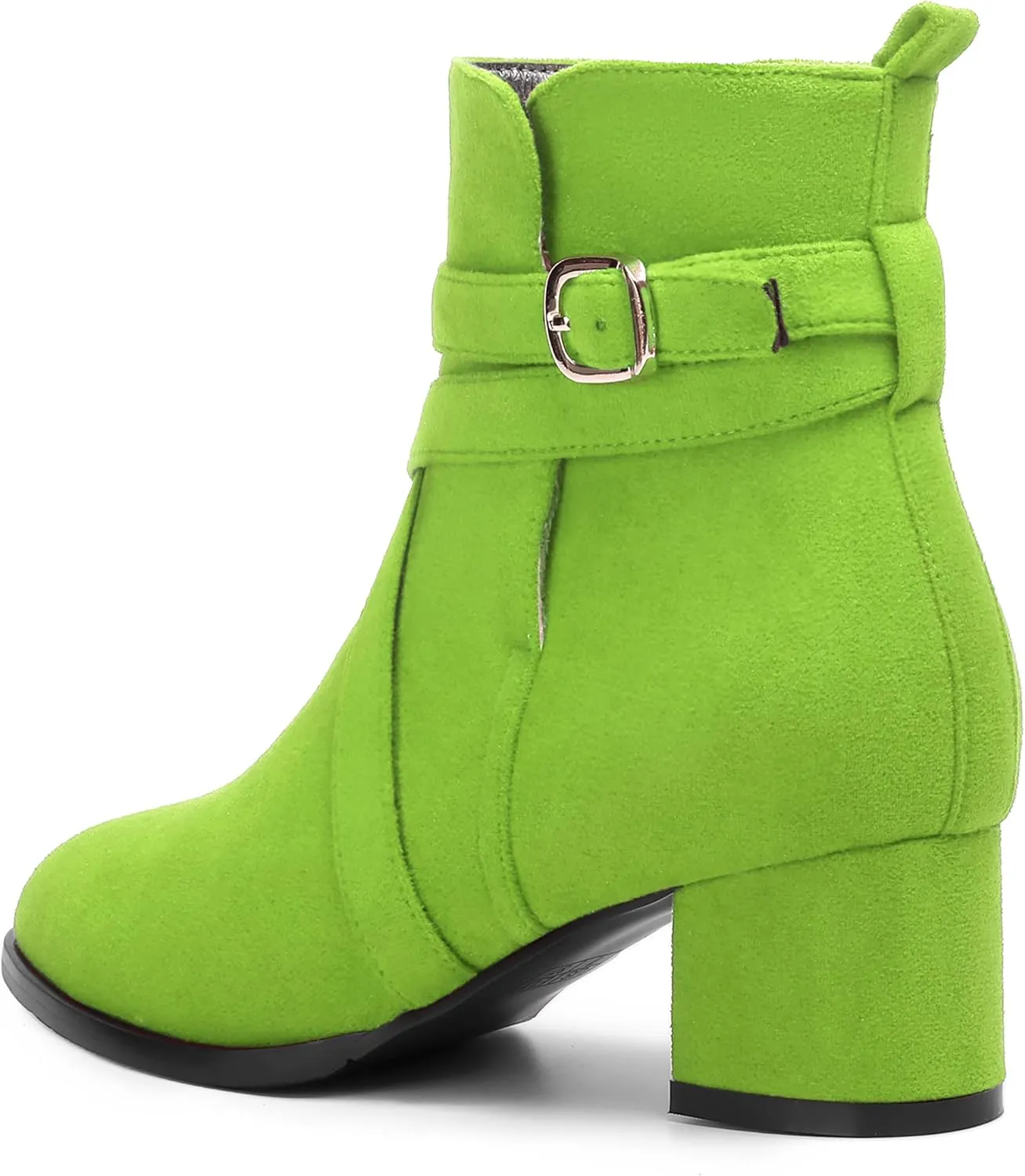 NUMALEO Womens Buckle Outdoor Suede Casual Round Toe Chunky Low Heel Ankle High Boots 2 Inch