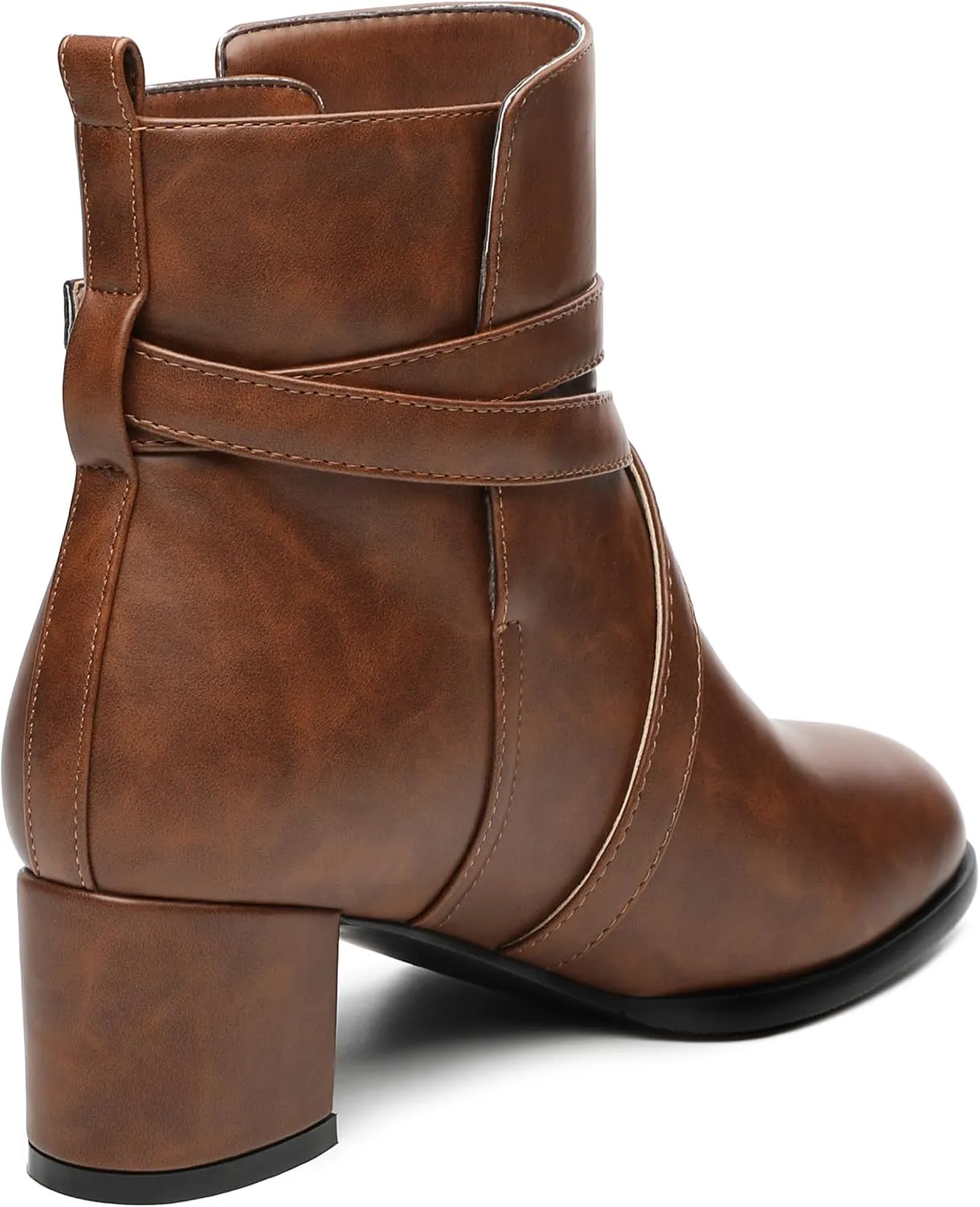 NUMALEO Womens Buckle Outdoor Suede Casual Round Toe Chunky Low Heel Ankle High Boots 2 Inch