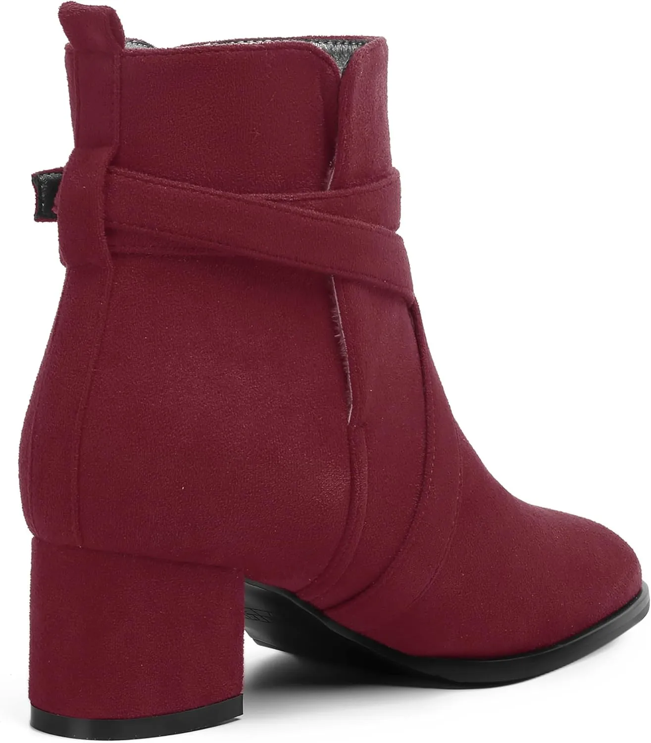 NUMALEO Womens Buckle Outdoor Suede Casual Round Toe Chunky Low Heel Ankle High Boots 2 Inch