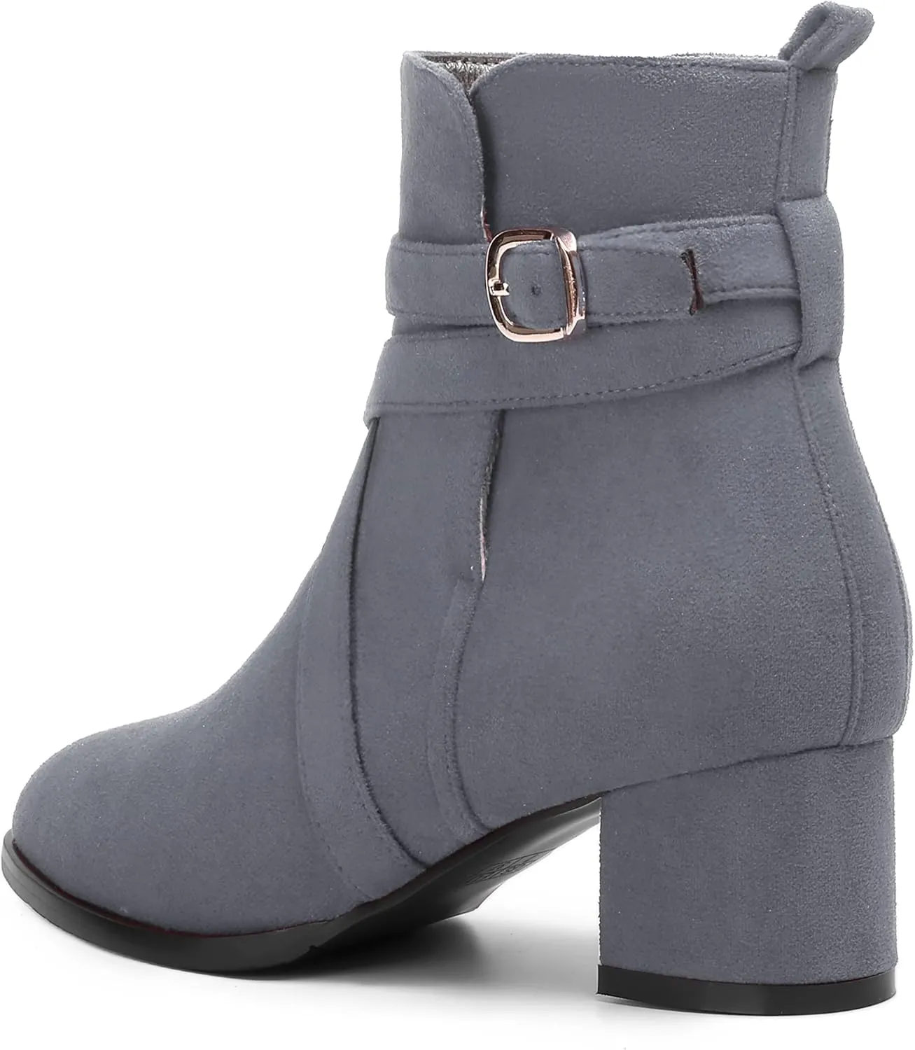 NUMALEO Womens Buckle Outdoor Suede Casual Round Toe Chunky Low Heel Ankle High Boots 2 Inch
