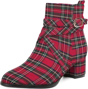 NUMALEO Womens Buckle Outdoor Suede Casual Round Toe Chunky Low Heel Ankle High Boots 2 Inch