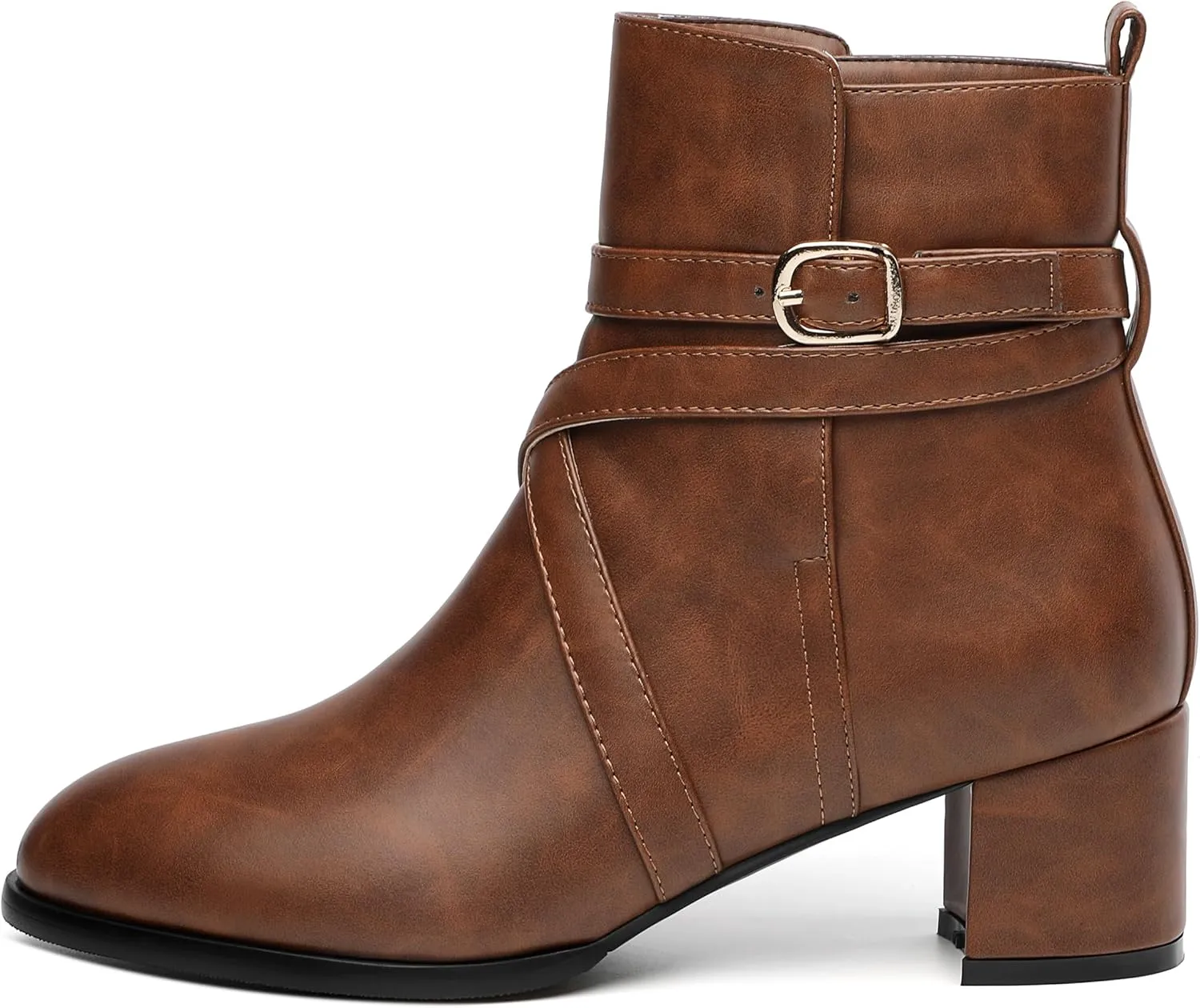 NUMALEO Womens Buckle Outdoor Suede Casual Round Toe Chunky Low Heel Ankle High Boots 2 Inch