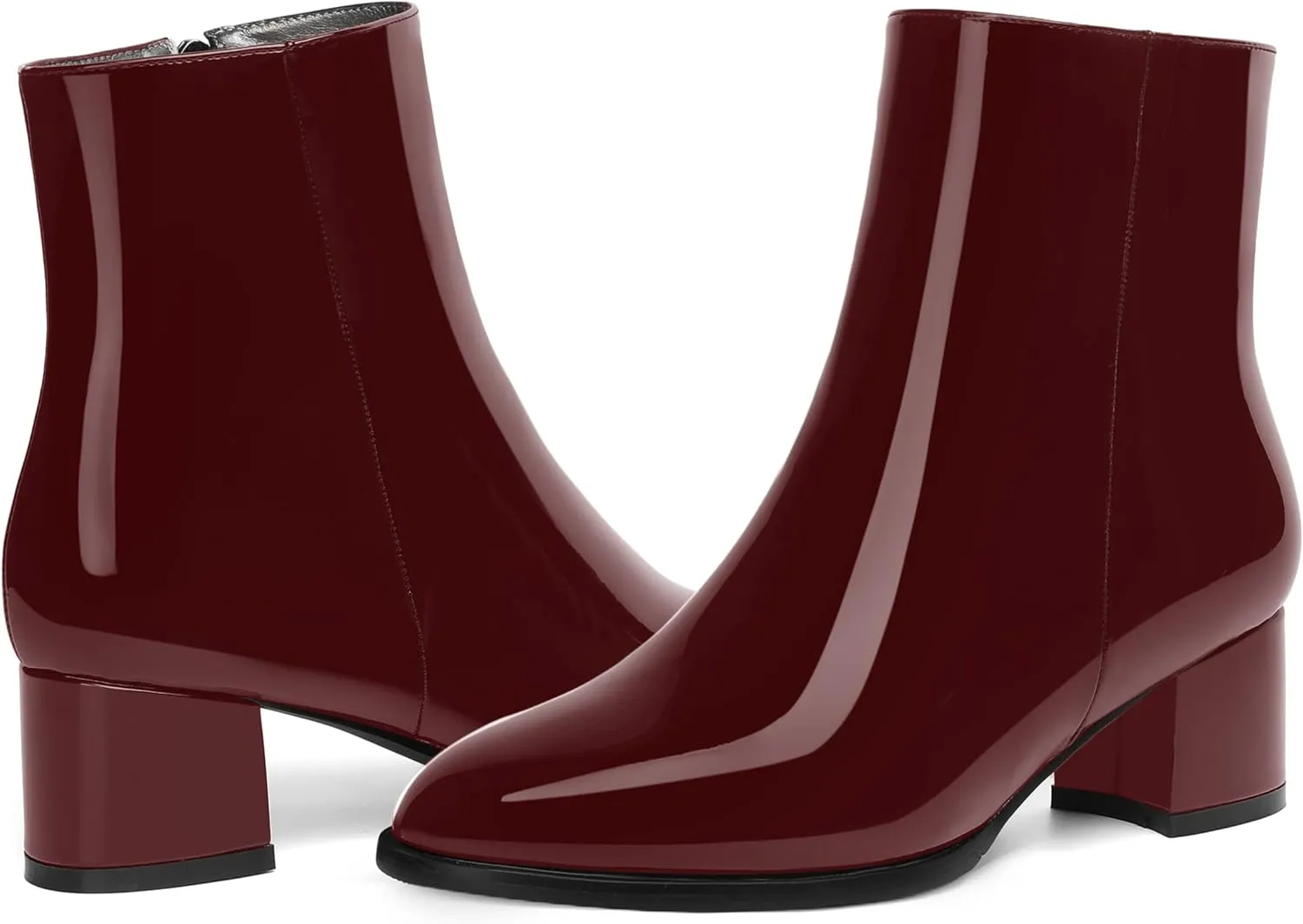 NUMALEO Womens Patent Evening Fashion Zip Round Toe Chunky Low Heel Ankle High Boots 2 Inch