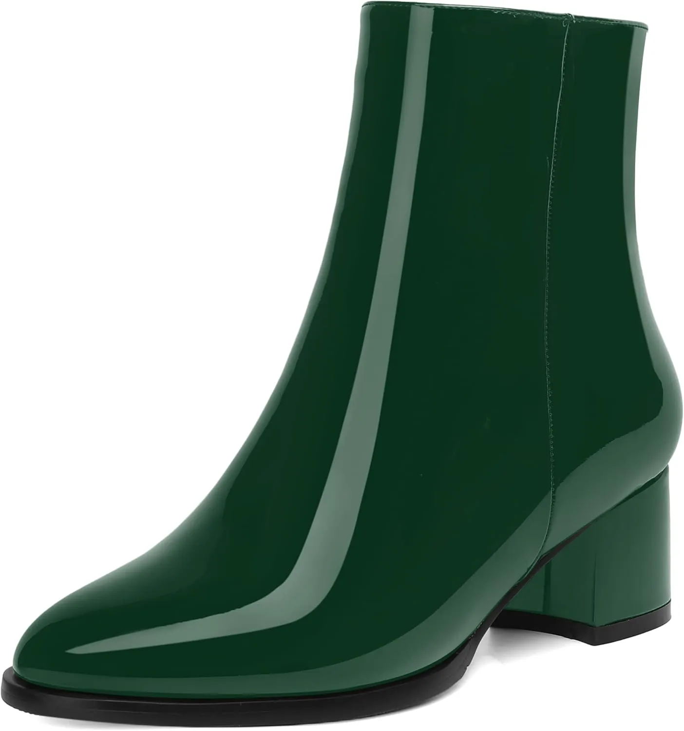 NUMALEO Womens Patent Evening Fashion Zip Round Toe Chunky Low Heel Ankle High Boots 2 Inch