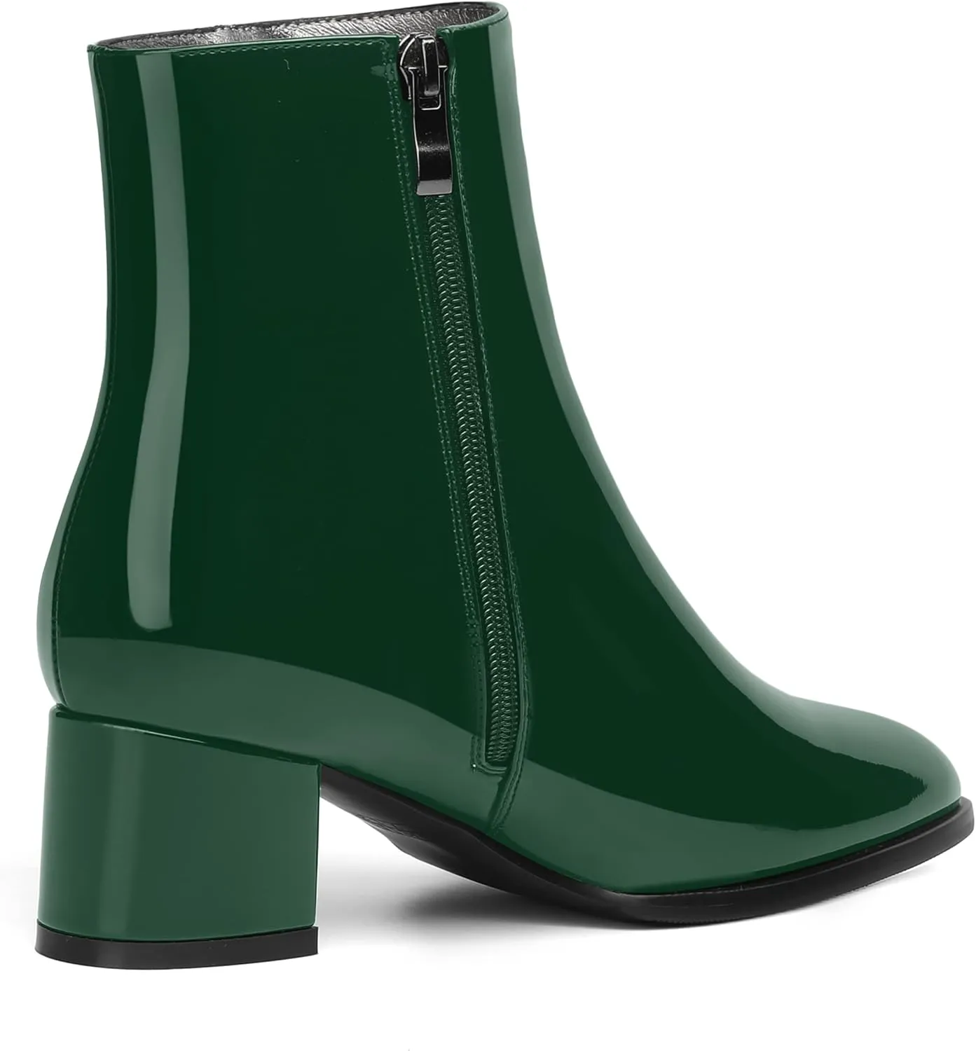 NUMALEO Womens Patent Evening Fashion Zip Round Toe Chunky Low Heel Ankle High Boots 2 Inch
