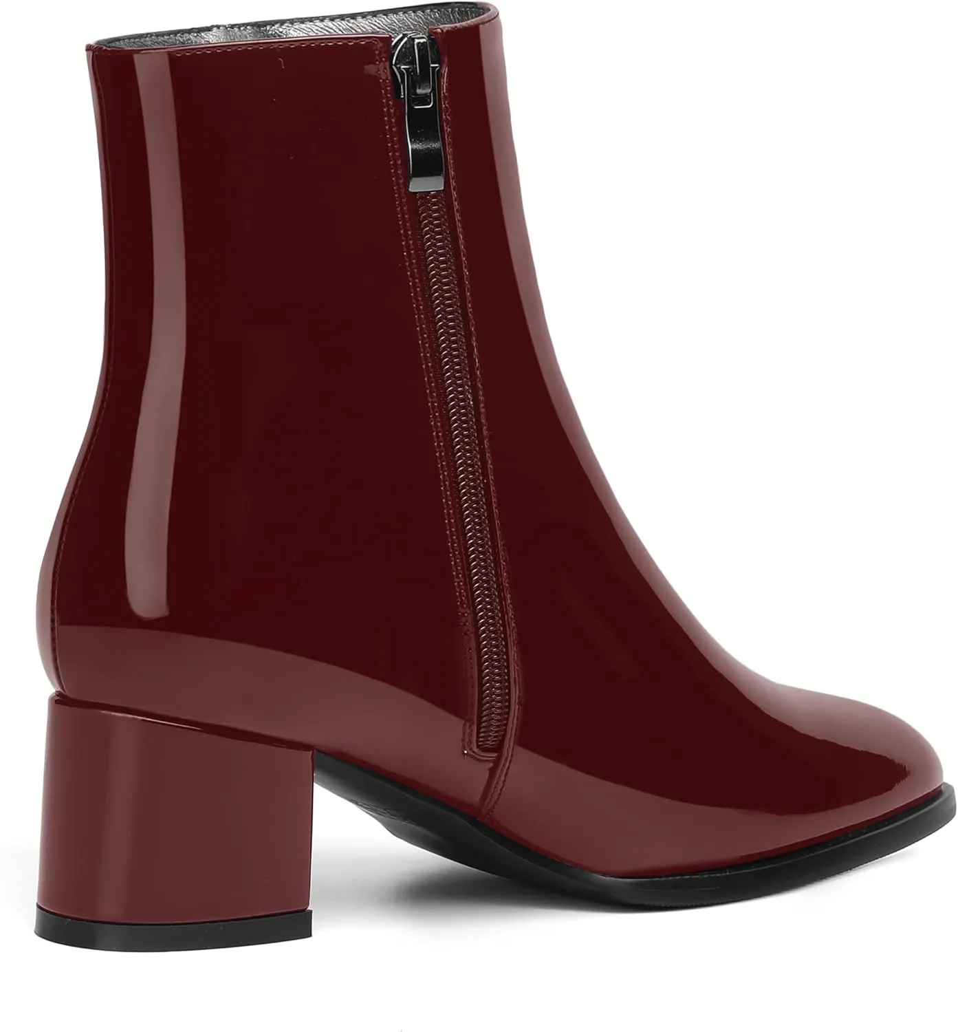 NUMALEO Womens Patent Evening Fashion Zip Round Toe Chunky Low Heel Ankle High Boots 2 Inch
