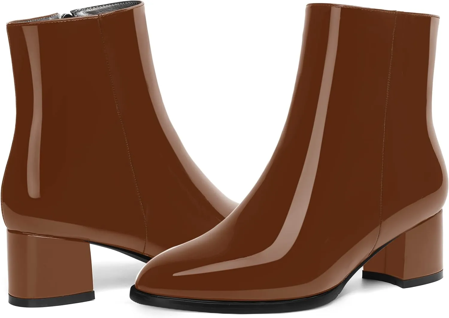 NUMALEO Womens Patent Evening Fashion Zip Round Toe Chunky Low Heel Ankle High Boots 2 Inch
