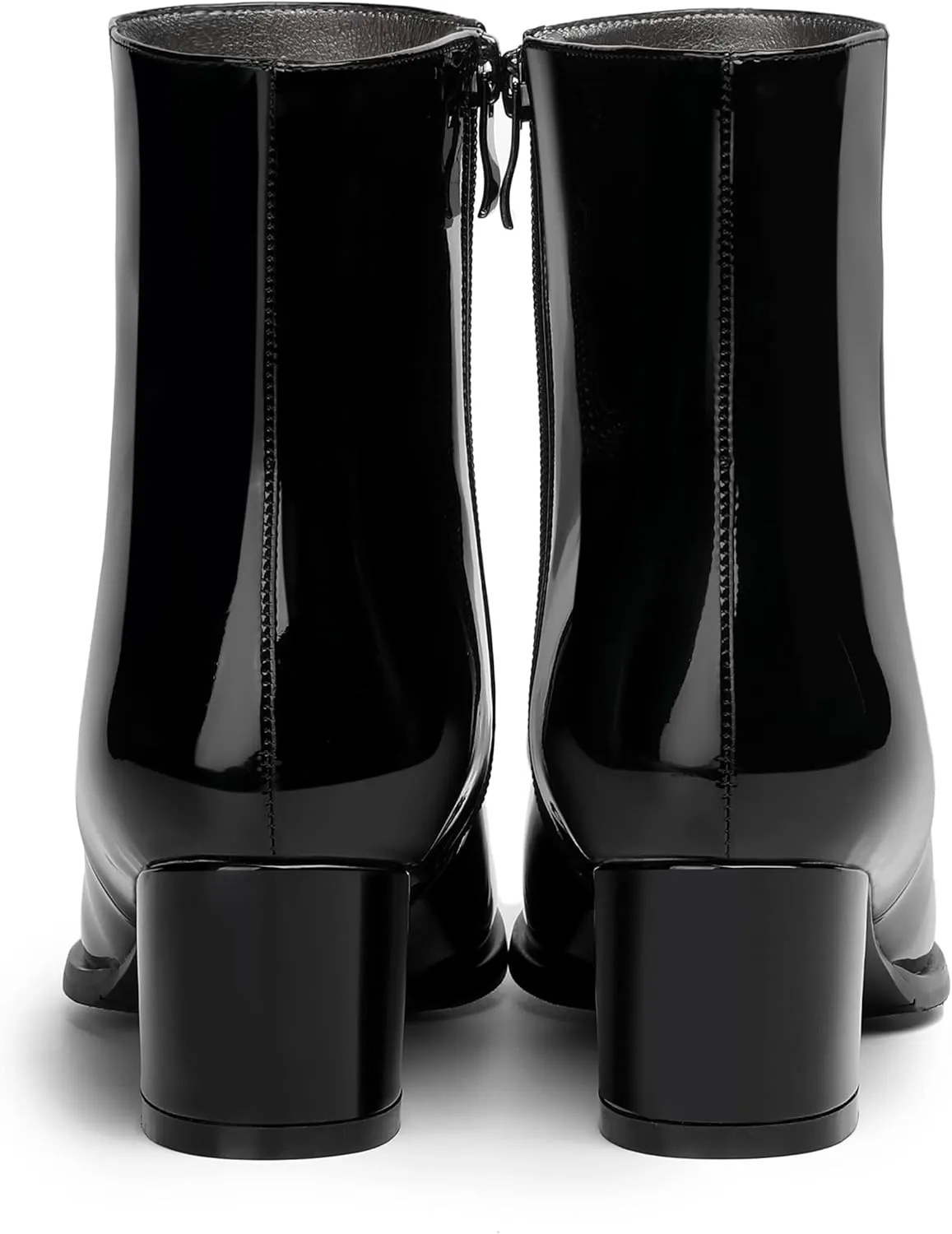 NUMALEO Womens Patent Evening Fashion Zip Round Toe Chunky Low Heel Ankle High Boots 2 Inch