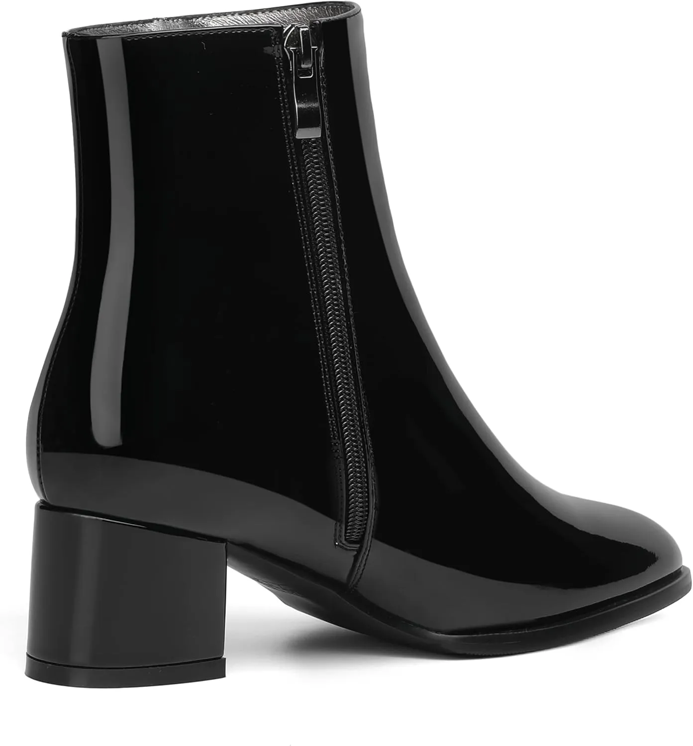 NUMALEO Womens Patent Evening Fashion Zip Round Toe Chunky Low Heel Ankle High Boots 2 Inch