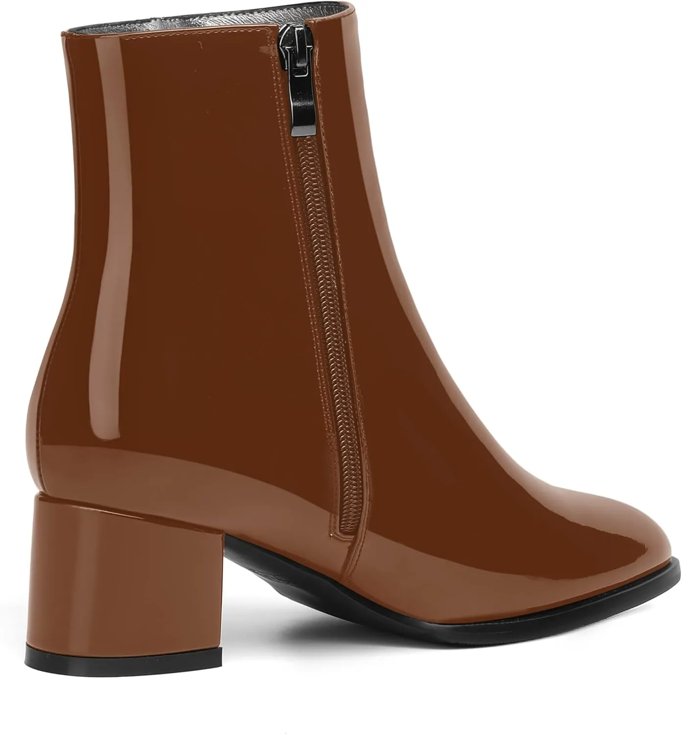 NUMALEO Womens Patent Evening Fashion Zip Round Toe Chunky Low Heel Ankle High Boots 2 Inch