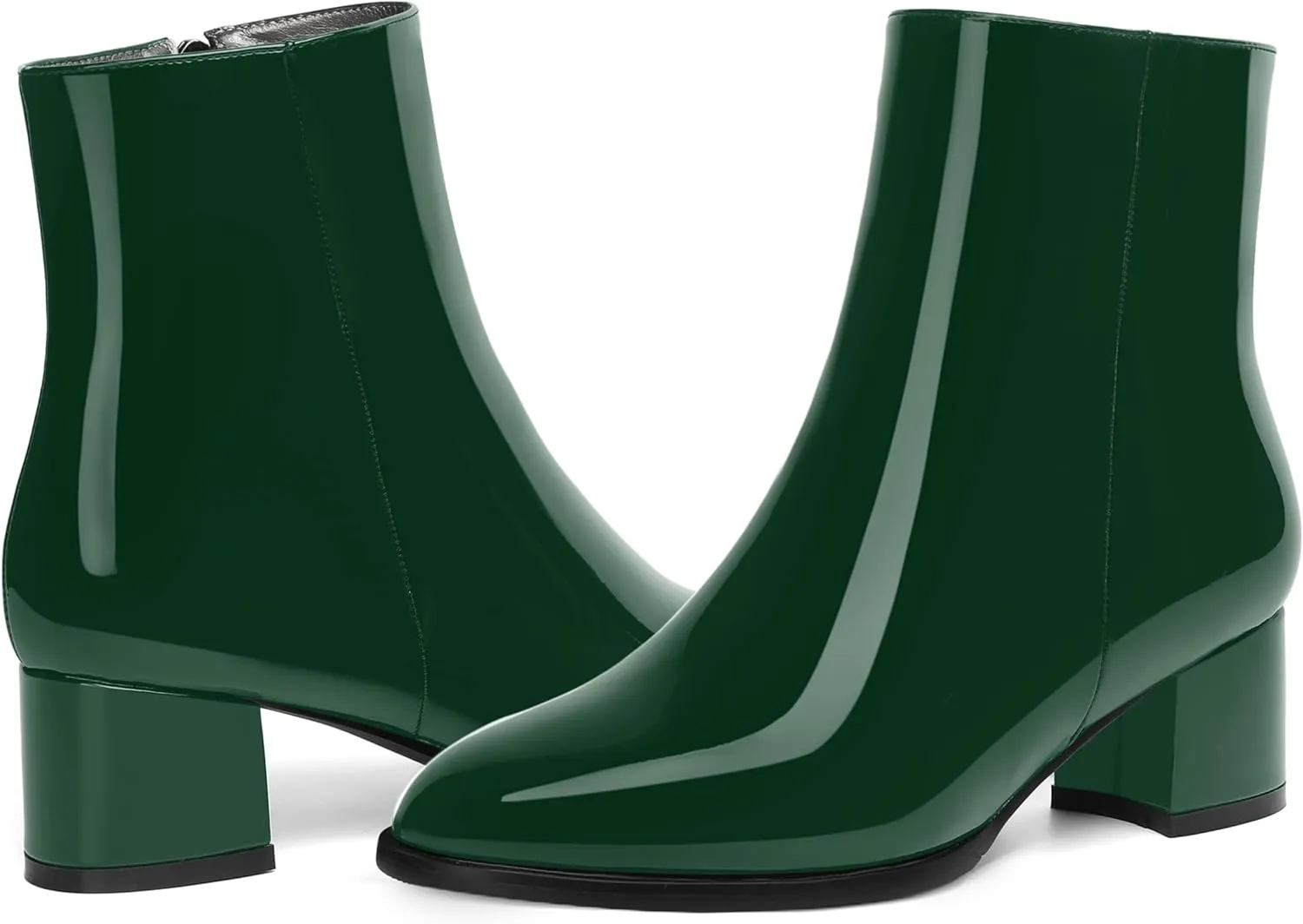 NUMALEO Womens Patent Evening Fashion Zip Round Toe Chunky Low Heel Ankle High Boots 2 Inch