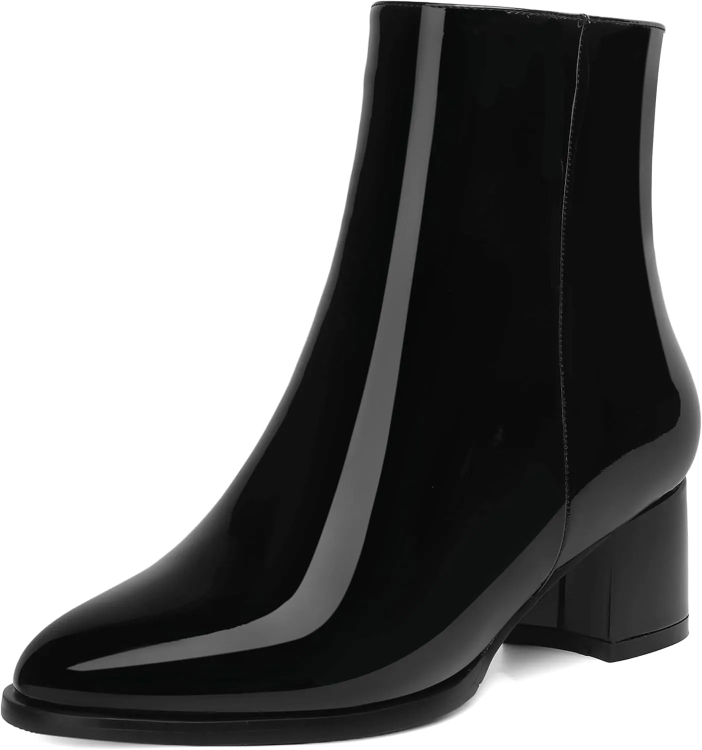 NUMALEO Womens Patent Evening Fashion Zip Round Toe Chunky Low Heel Ankle High Boots 2 Inch