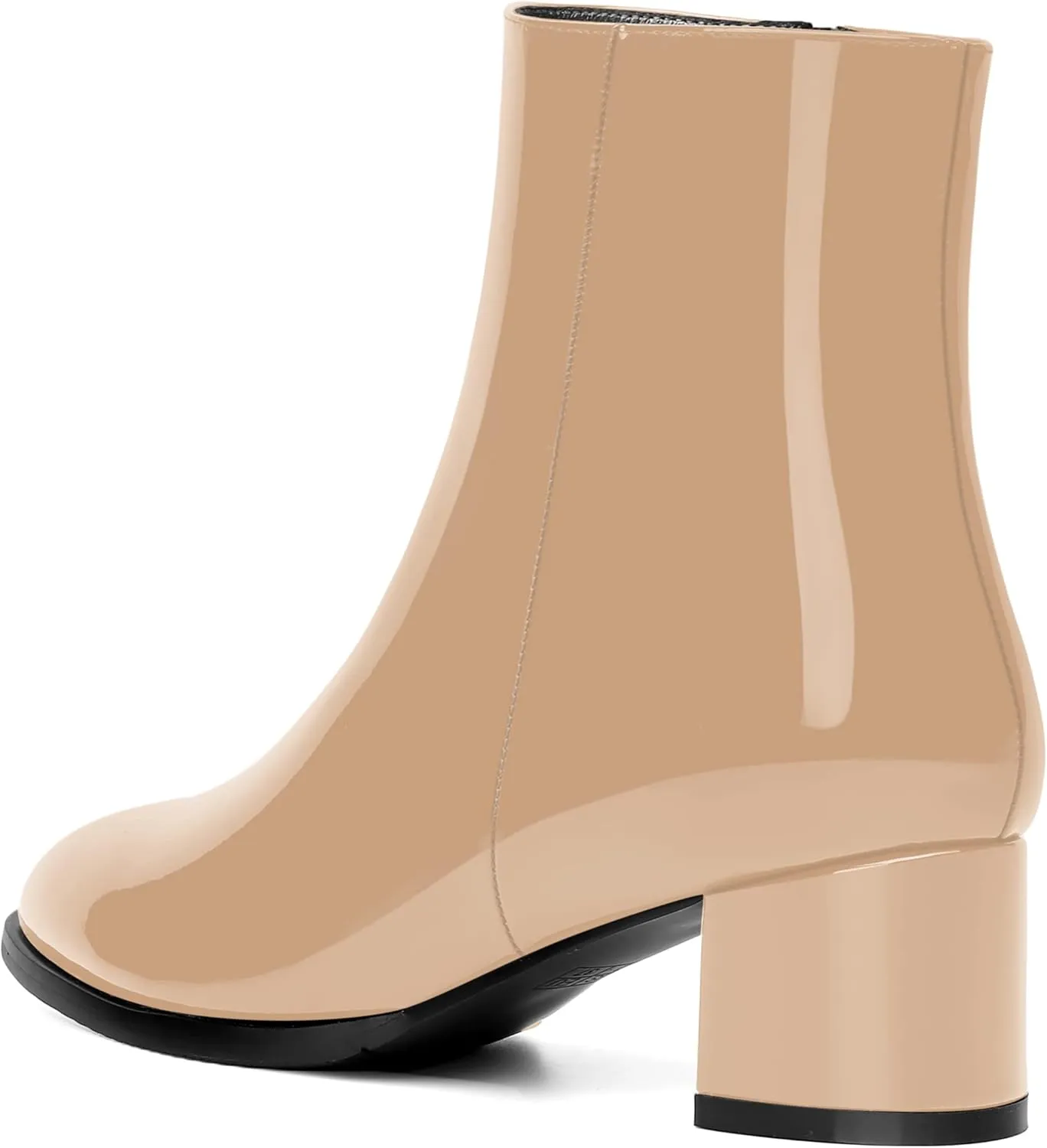 NUMALEO Womens Patent Evening Fashion Zip Round Toe Chunky Low Heel Ankle High Boots 2 Inch