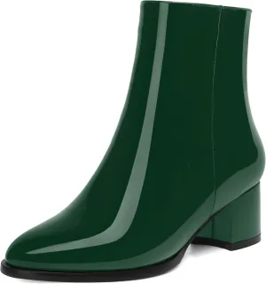 NUMALEO Womens Patent Evening Fashion Zip Round Toe Chunky Low Heel Ankle High Boots 2 Inch