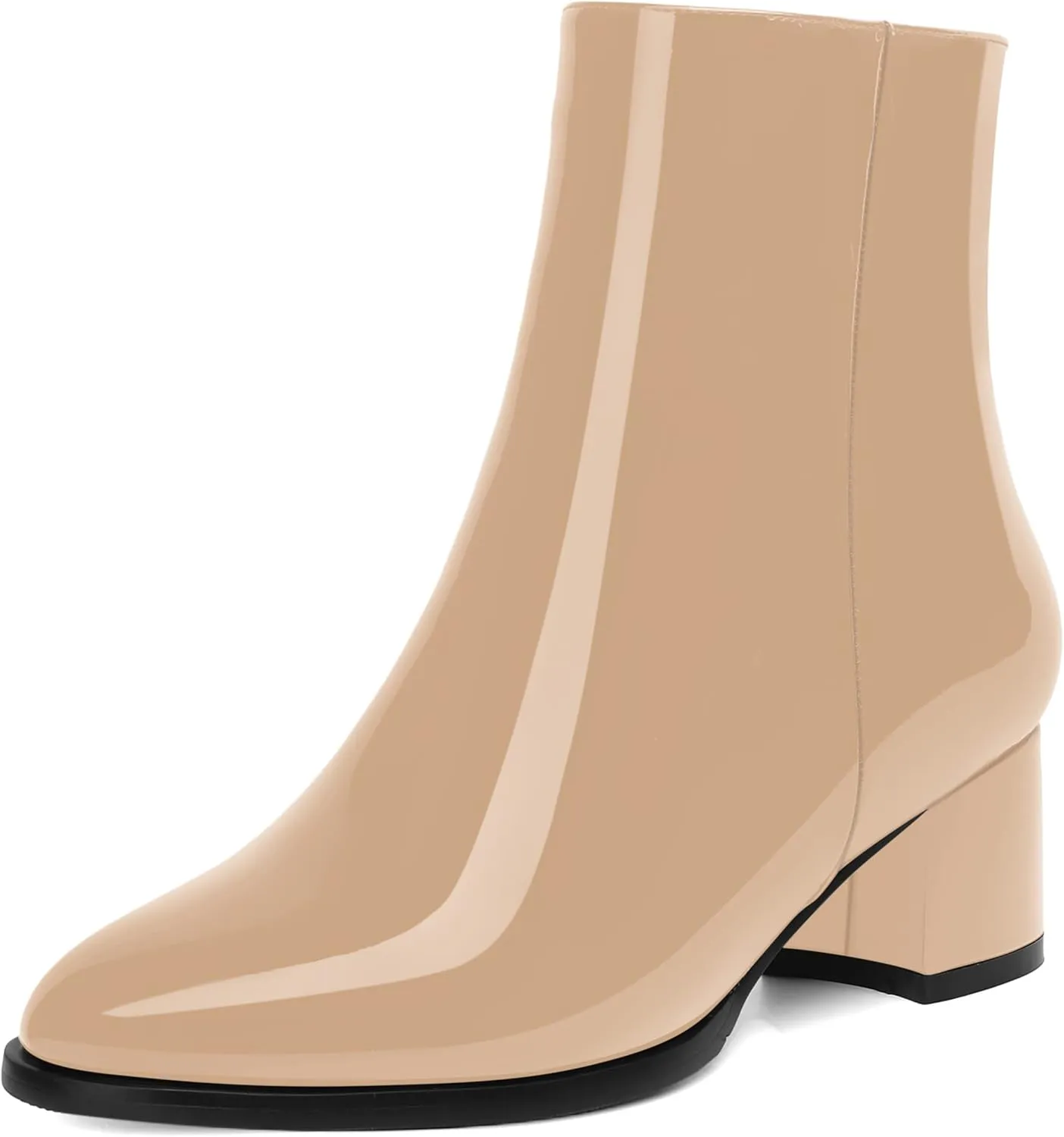 NUMALEO Womens Patent Evening Fashion Zip Round Toe Chunky Low Heel Ankle High Boots 2 Inch