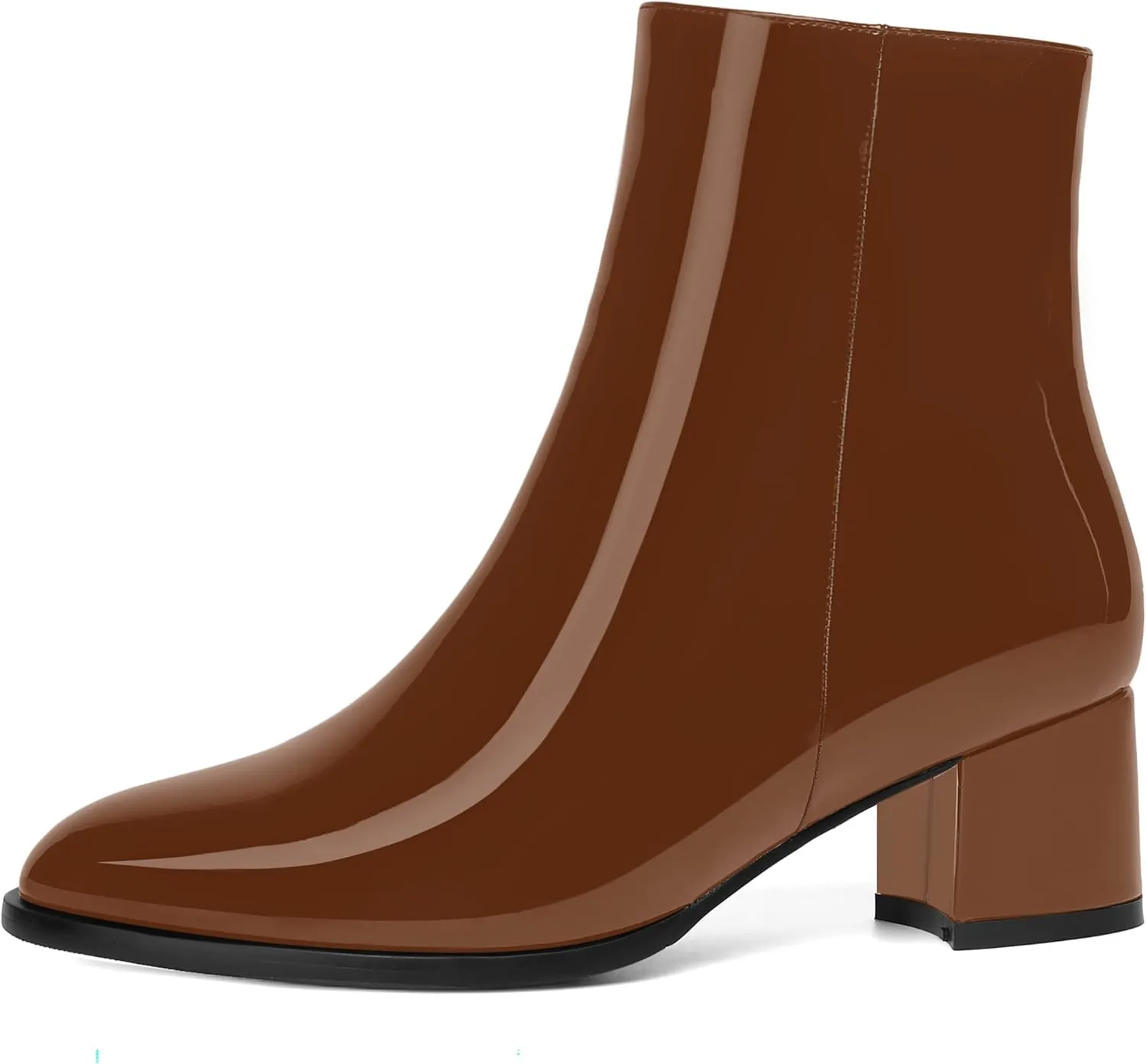 NUMALEO Womens Patent Evening Fashion Zip Round Toe Chunky Low Heel Ankle High Boots 2 Inch