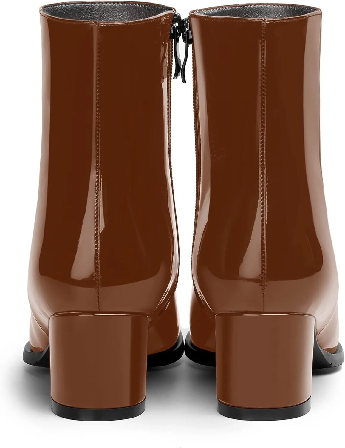 NUMALEO Womens Patent Evening Fashion Zip Round Toe Chunky Low Heel Ankle High Boots 2 Inch