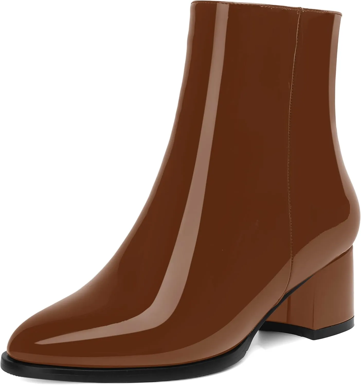 NUMALEO Womens Patent Evening Fashion Zip Round Toe Chunky Low Heel Ankle High Boots 2 Inch