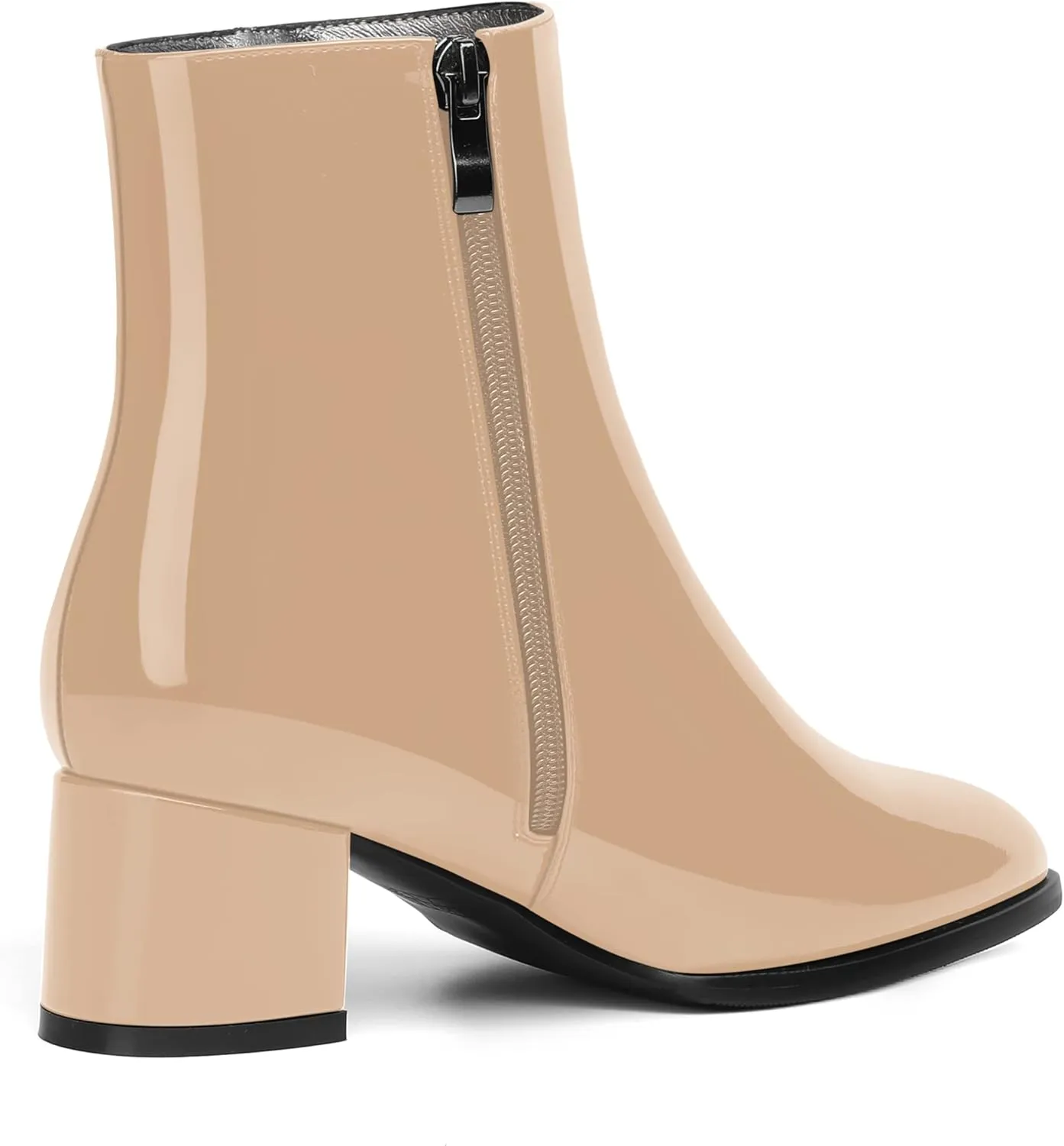 NUMALEO Womens Patent Evening Fashion Zip Round Toe Chunky Low Heel Ankle High Boots 2 Inch