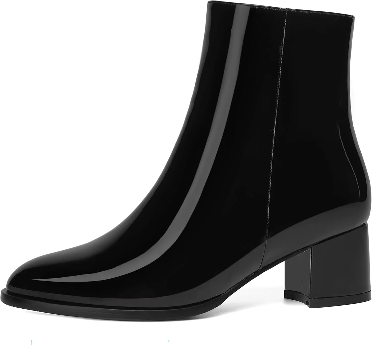 NUMALEO Womens Patent Evening Fashion Zip Round Toe Chunky Low Heel Ankle High Boots 2 Inch