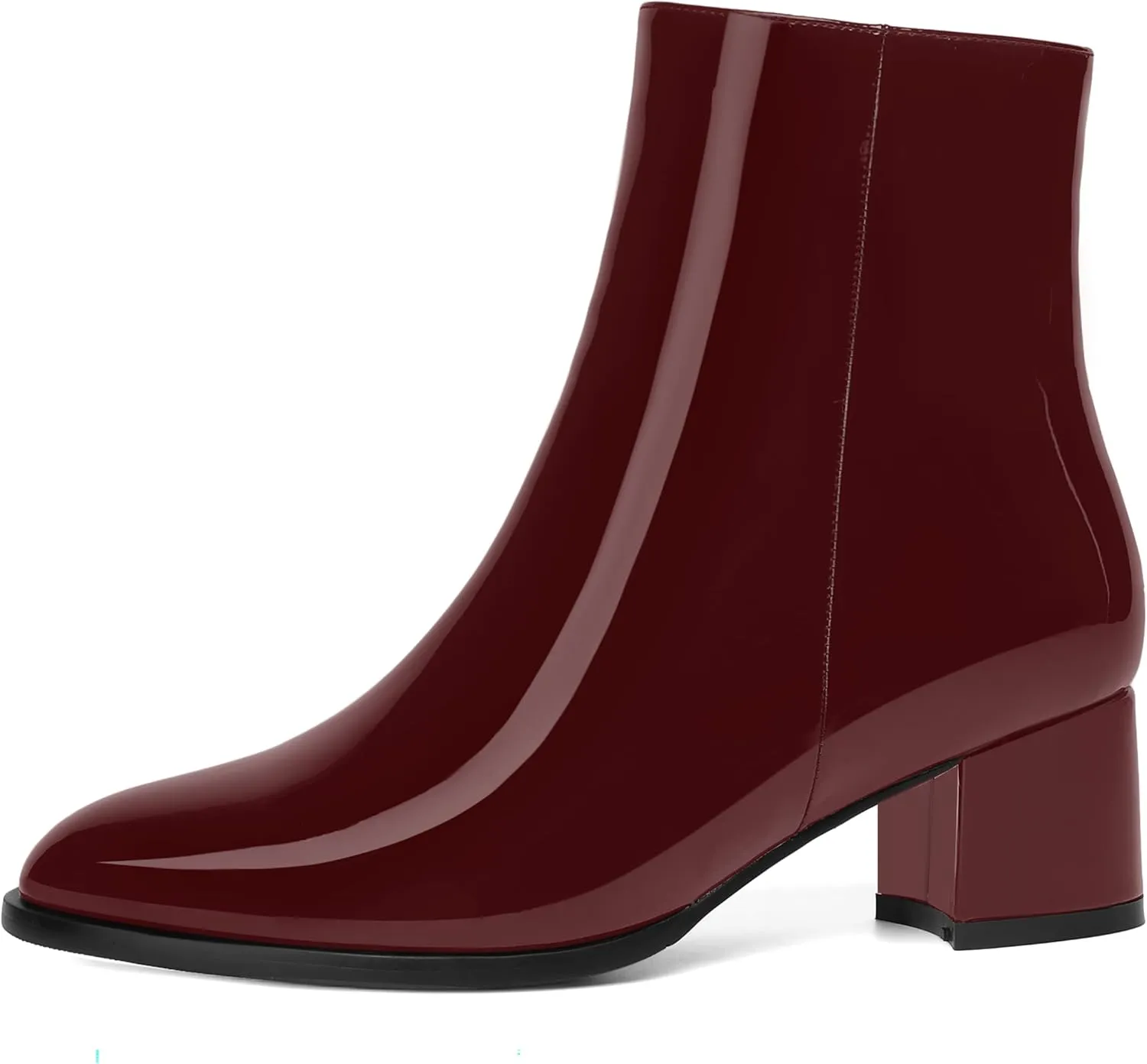 NUMALEO Womens Patent Evening Fashion Zip Round Toe Chunky Low Heel Ankle High Boots 2 Inch