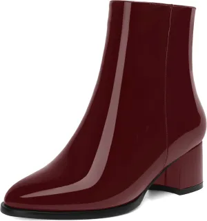 NUMALEO Womens Patent Evening Fashion Zip Round Toe Chunky Low Heel Ankle High Boots 2 Inch