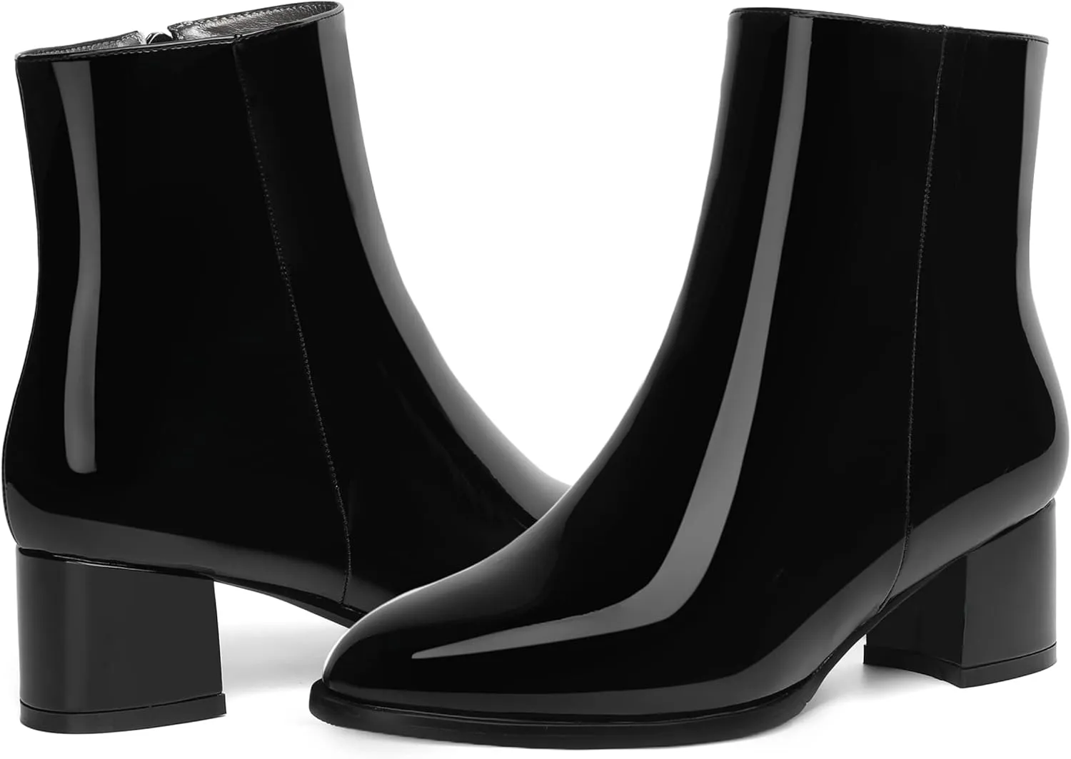 NUMALEO Womens Patent Evening Fashion Zip Round Toe Chunky Low Heel Ankle High Boots 2 Inch
