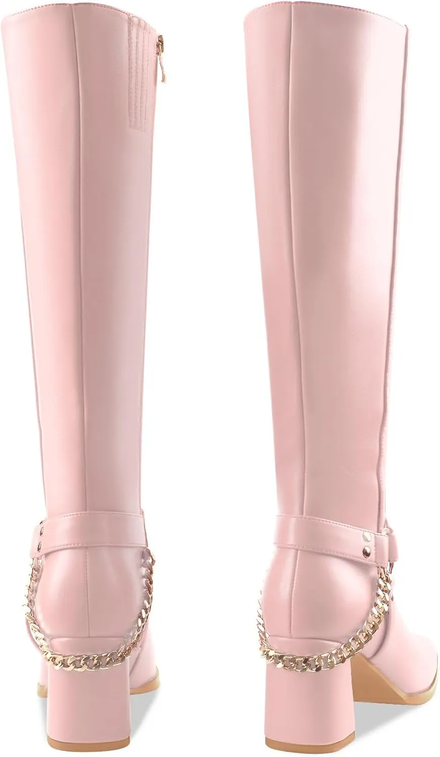 Oh Mispares Knee High Boots Slim Calf Square Toe Chunky Heel Narrow Calves Boots for Women Skinny Legs - Faux Leather Fall Winter Dress Riding Moto Tall 3 Inches Heels Boots for Girls