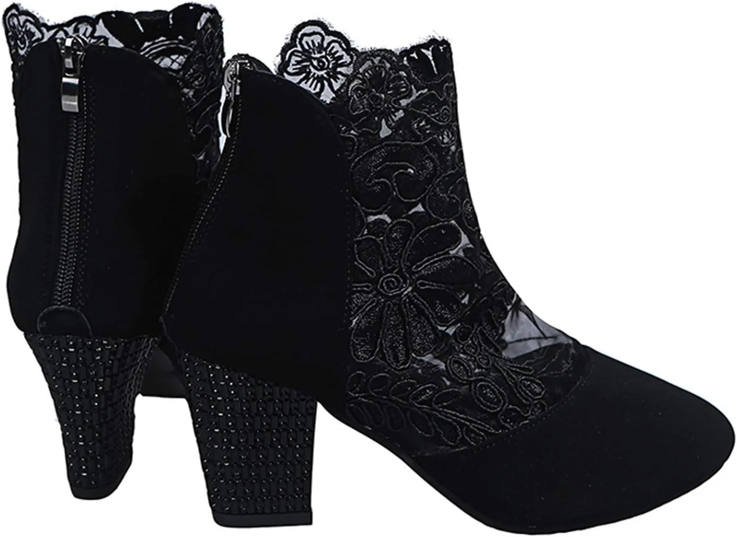 oiangi Womens Flowers Lace Mesh Sandals Thick Heel Casual Summer Closed Toe Back Zipper Chunky High Heel Shoes Elegant Comfortable Breathable Shoes