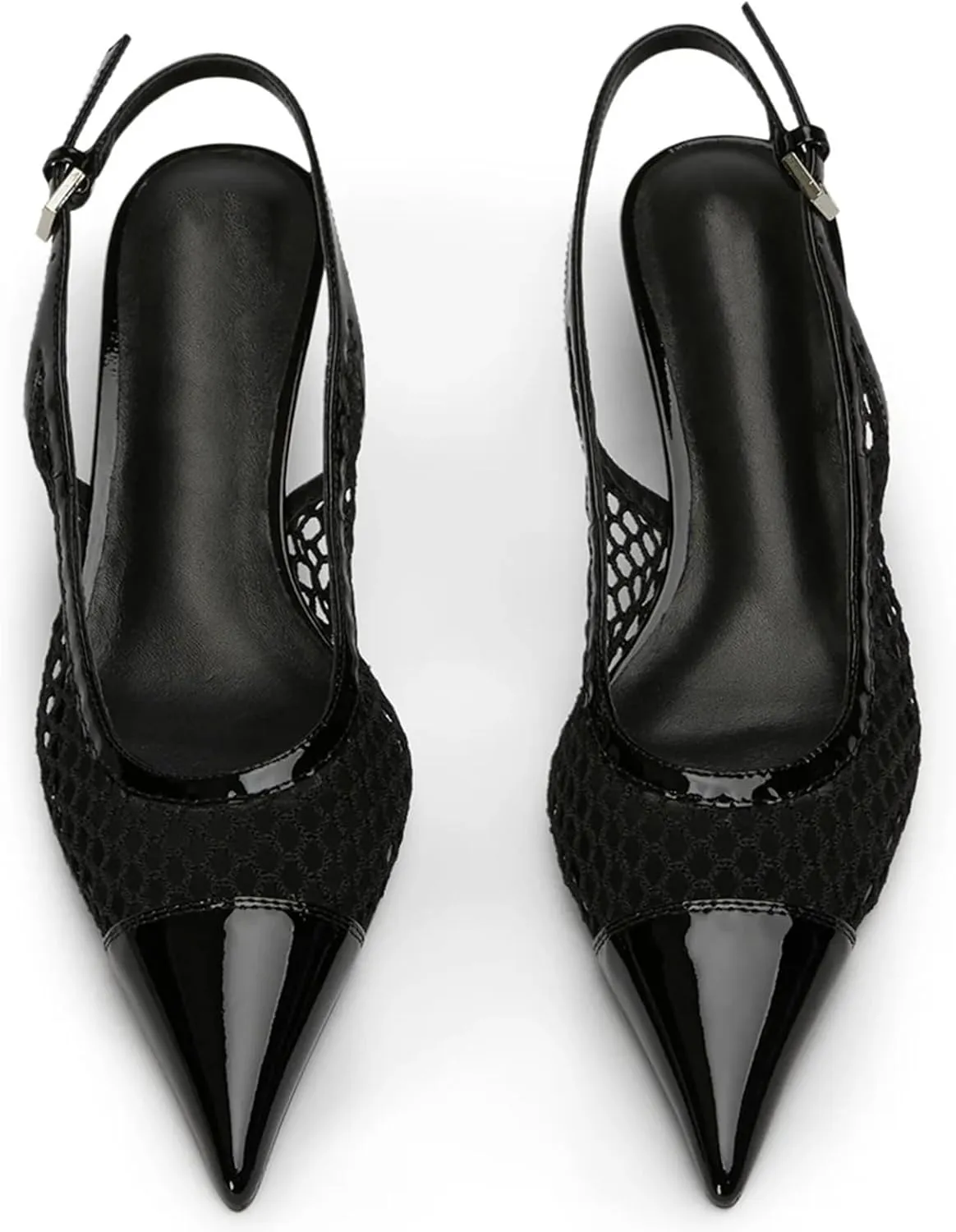 olomisa Mesh Slingback Pumps for Women,Kitten Heels with Pointed Toe Low Heel Sandals Ankle Strap Heels Slip-On Pumps