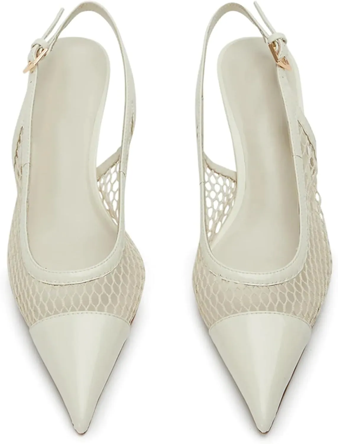 olomisa Mesh Slingback Pumps for Women,Kitten Heels with Pointed Toe Low Heel Sandals Ankle Strap Heels Slip-On Pumps