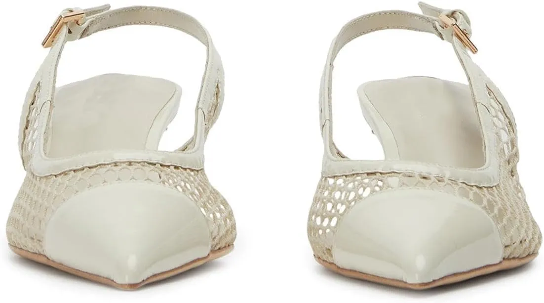 olomisa Mesh Slingback Pumps for Women,Kitten Heels with Pointed Toe Low Heel Sandals Ankle Strap Heels Slip-On Pumps