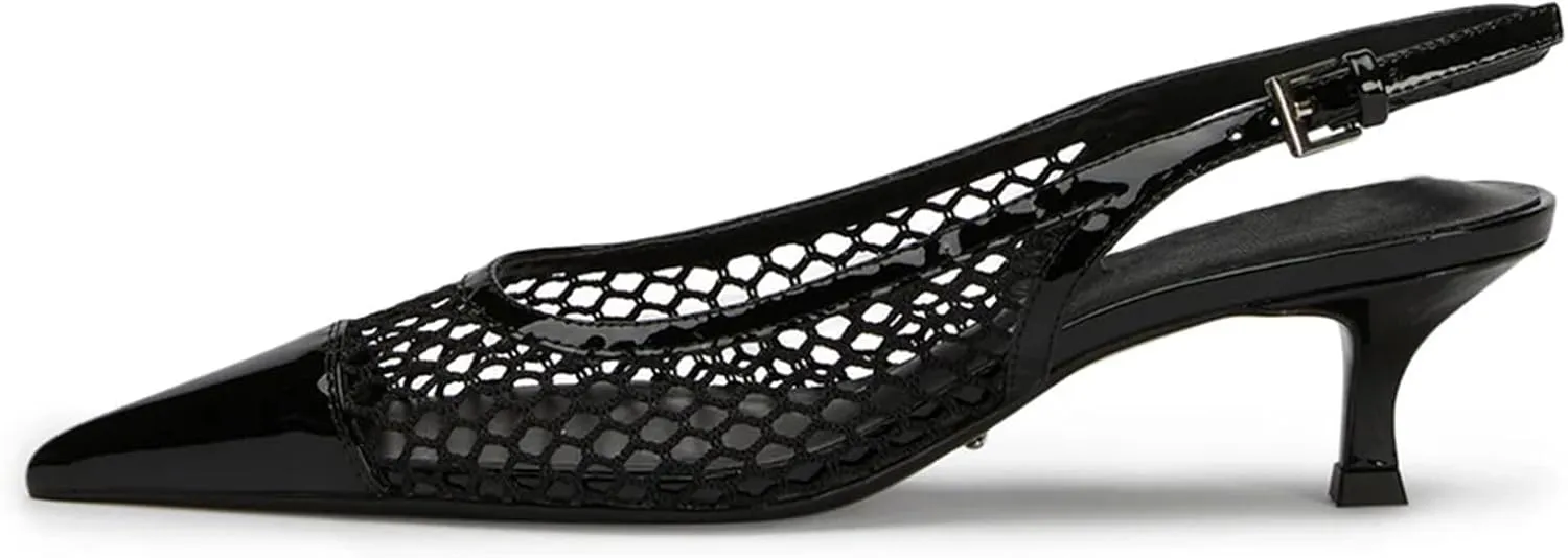 olomisa Mesh Slingback Pumps for Women,Kitten Heels with Pointed Toe Low Heel Sandals Ankle Strap Heels Slip-On Pumps