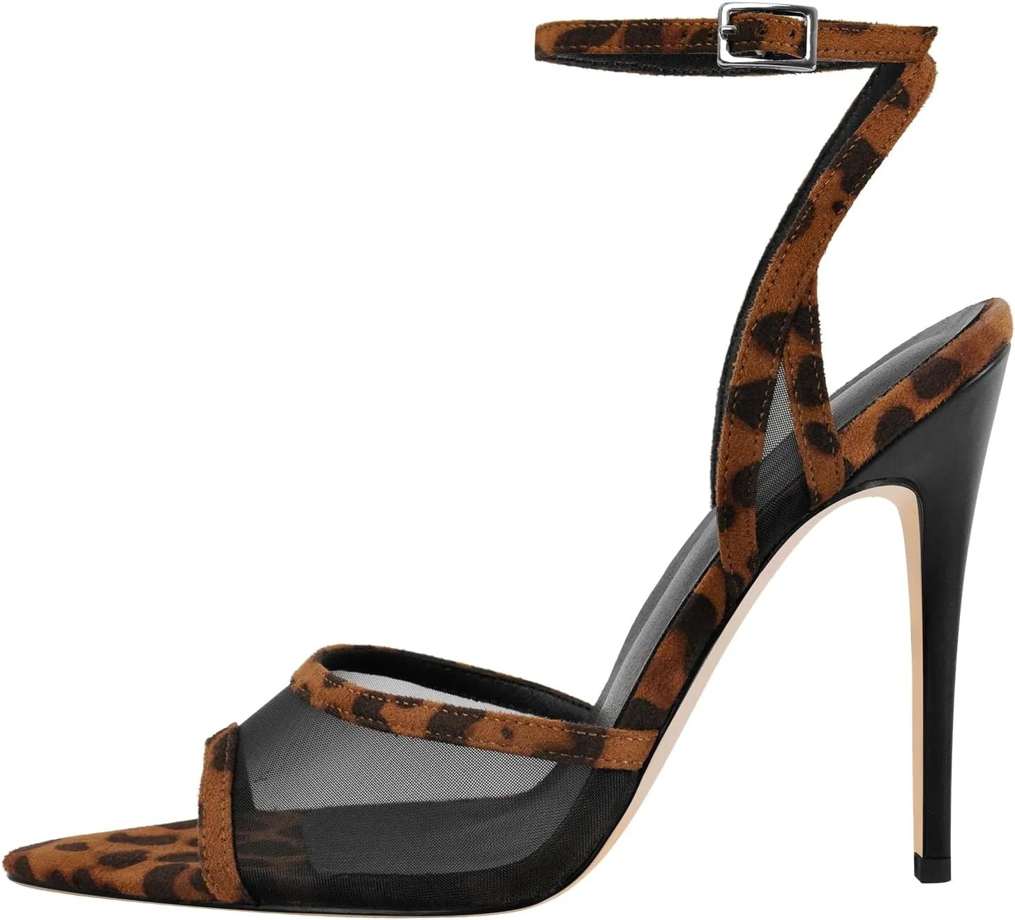 onlymaker Women's Sexy Peep Toe Fishnet Mesh Ankle Sandals Point Toe Cross Buckle Strappy Open-back Stiletto High Heel Sandals