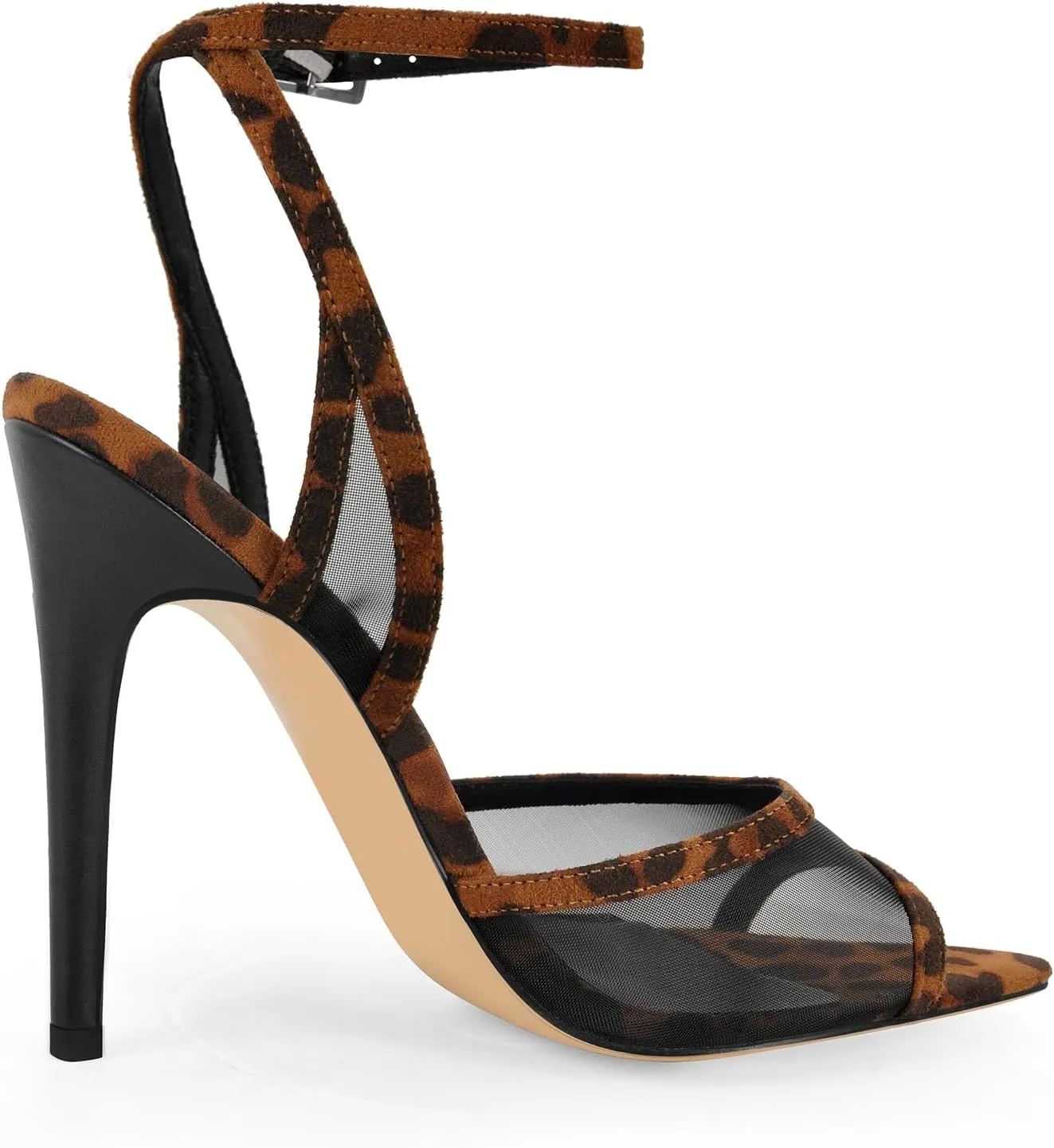 onlymaker Women's Sexy Peep Toe Fishnet Mesh Ankle Sandals Point Toe Cross Buckle Strappy Open-back Stiletto High Heel Sandals