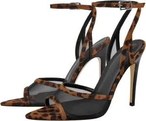 onlymaker Women's Sexy Peep Toe Fishnet Mesh Ankle Sandals Point Toe Cross Buckle Strappy Open-back Stiletto High Heel Sandals