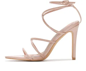 Open Toe Strappy Heels for Women- Elegant Pointy Nude Heels for Women with Ankle Strap, Genuine Leather Insole & 3.75-inch Stiletto Heel- High Heel Womens Strappy Sandals(Ada.a)