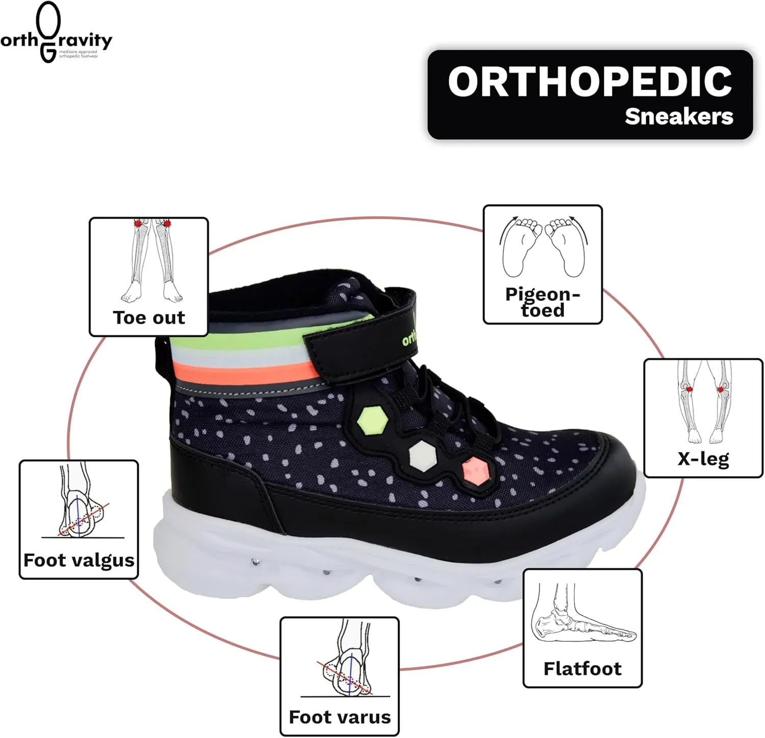 Orthopedic Comfort Children's High Top Sneakers by Ortho Gravity (Light Up)