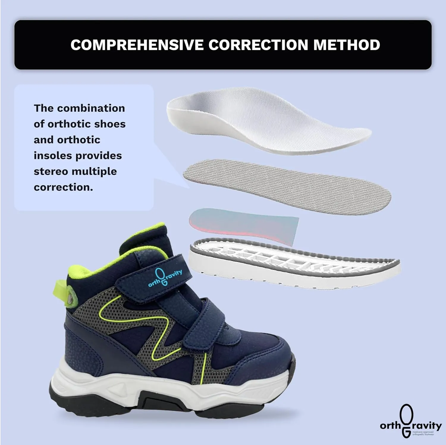 Orthopedic Comfort Kids High Top Sneakers, Wide Opening, Removable Inserts