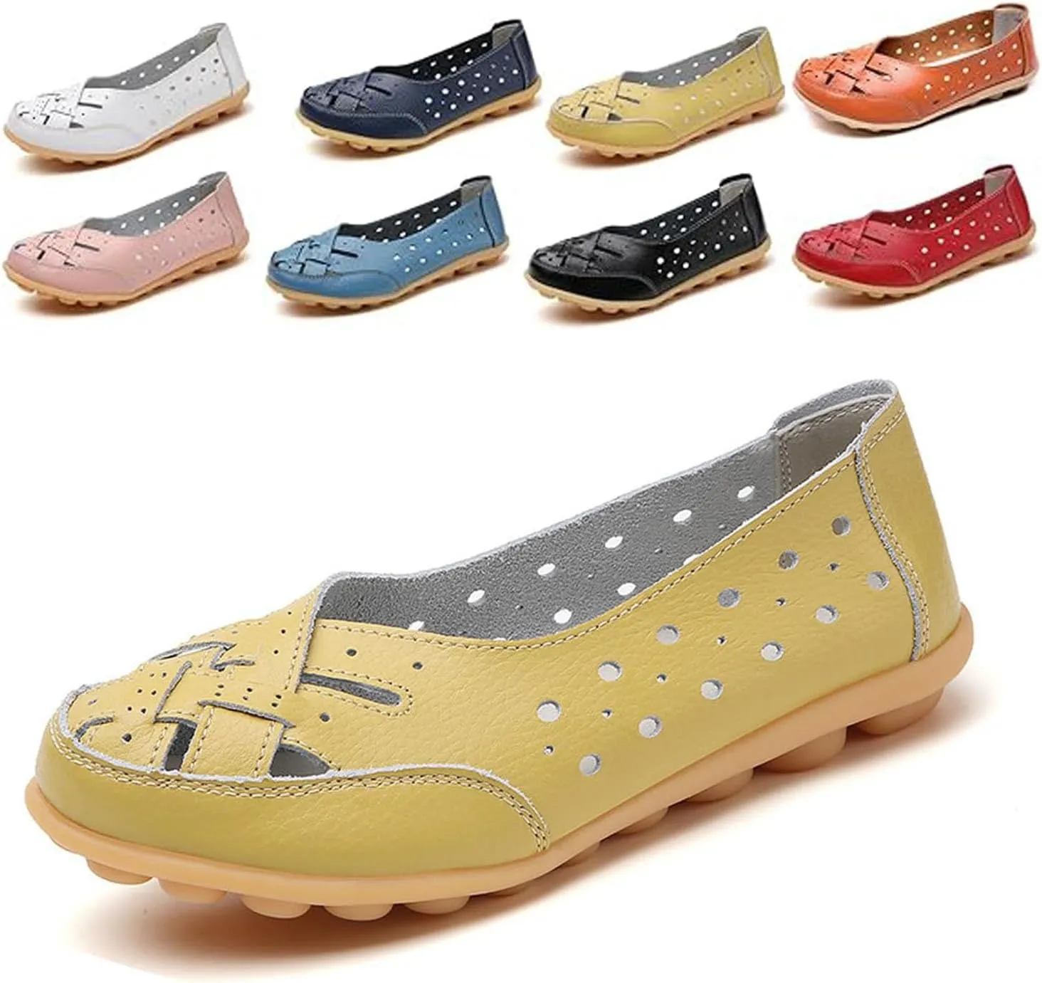 Orthopedic Loafers in Breathable Leather for Women, Women's Flats Comfortable Casual Slip Ons Shoes