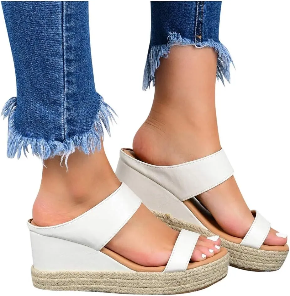 Orthopedic Sandals for Women Casual Summer Wedge Sandals for Women Dressy Open Toe Platform Wedges Buckle Ankle Strap Leather Sandals Espadrilles Beach Heels Sandal Strappy Slip on