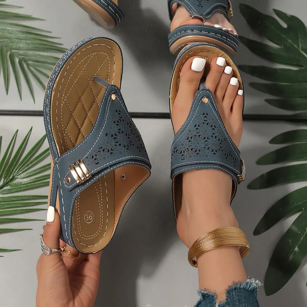 Orthopedic Wedge Sandals for Women 2025 Dressy Summer,Women's Orthotic Comfortable Arch Support Casual Slippers Slip-on Flats Flip Flops Beach Outdoor Slides Ladies Boho Platform Walking Shoes