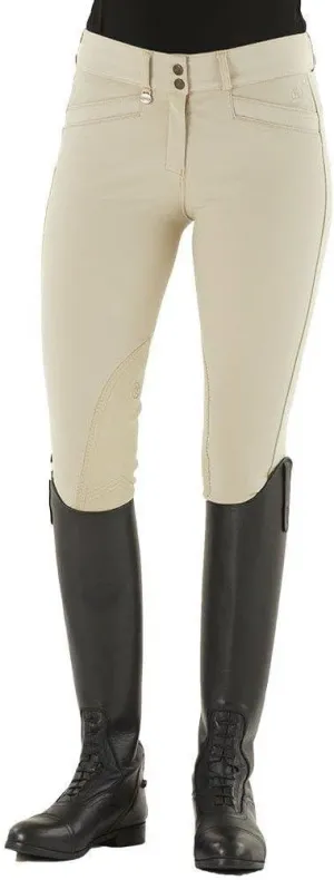 Ovation Women's Celebrity Slim Secret EuroWEAVE DX Soft Moisture-Wicking Front Zip Knee Patch Horse Riding Breeches, Show Tan, 34R