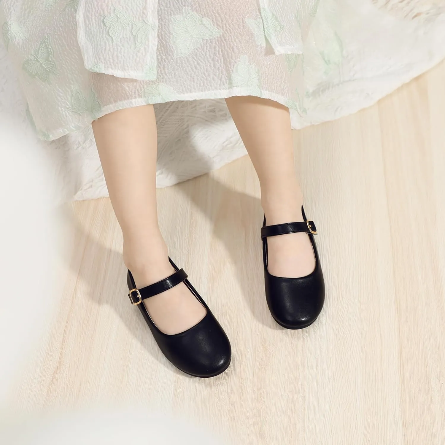 PANDANINJIA Girls Dress Shoes Flower Girl Ballet Pearl Flats Adela Wedding Party School for Toddler Little Kid