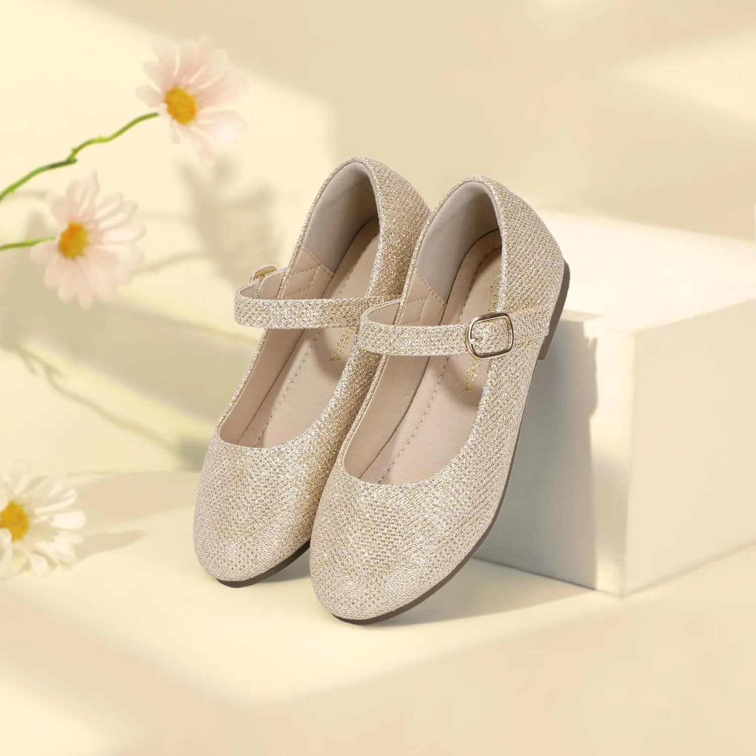 PANDANINJIA Girls Dress Shoes Flower Girl Ballet Pearl Flats Adela Wedding Party School for Toddler Little Kid