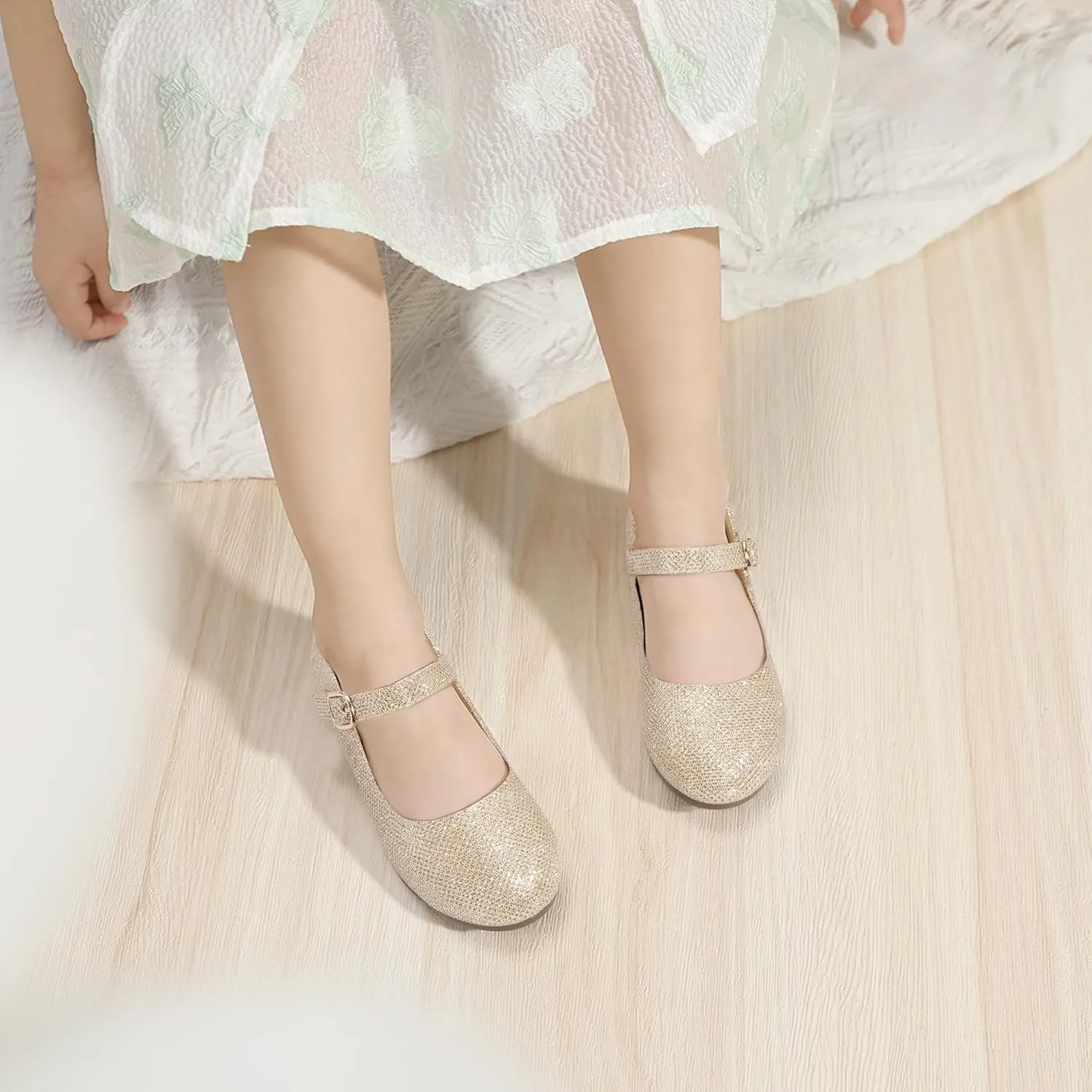 PANDANINJIA Girls Dress Shoes Flower Girl Ballet Pearl Flats Adela Wedding Party School for Toddler Little Kid