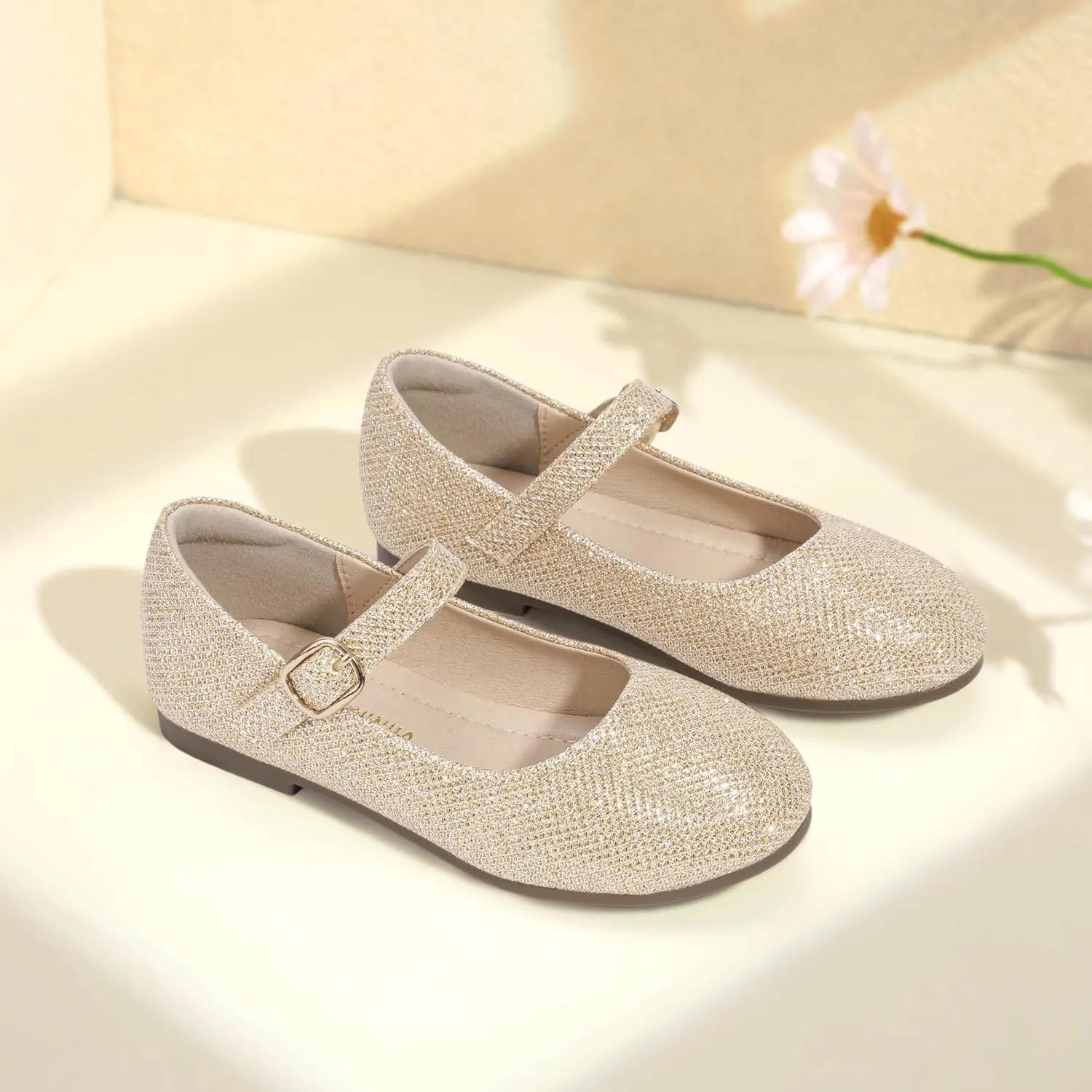 PANDANINJIA Girls Dress Shoes Flower Girl Ballet Pearl Flats Adela Wedding Party School for Toddler Little Kid