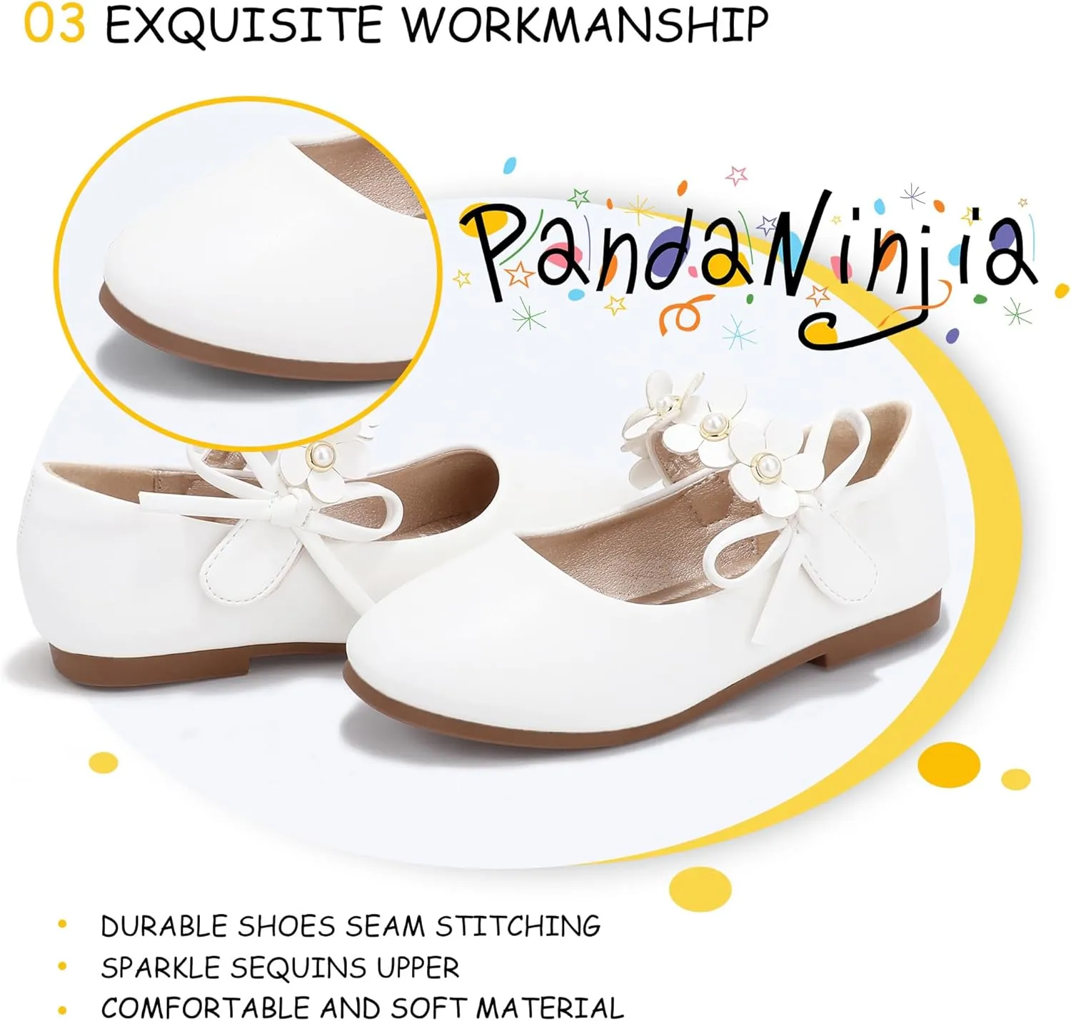 PANDANINJIA Toddler Girls Dress Shoes Flower Girl Flats Pearls Bow Mary Jane Wedding Party Flora Shoes