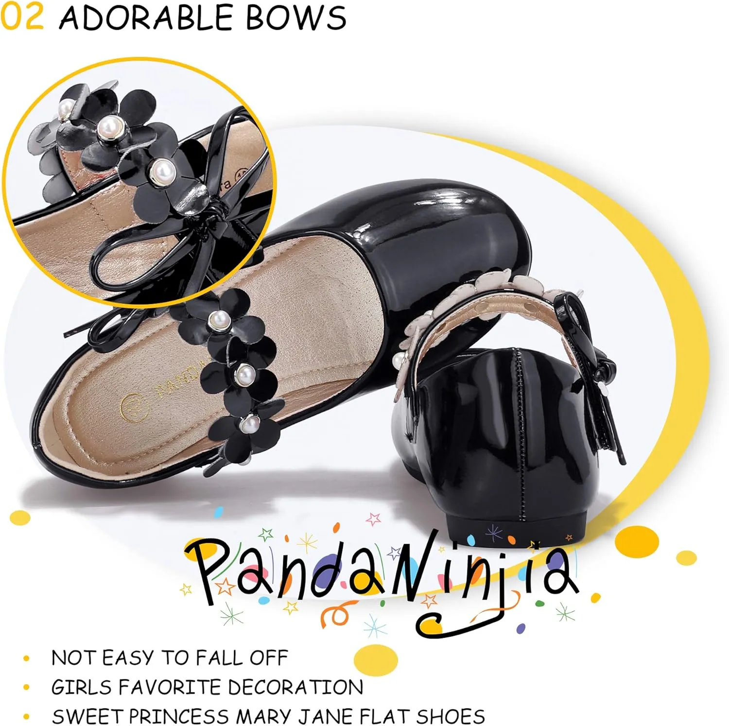 PANDANINJIA Toddler Girls Dress Shoes Flower Girl Flats Pearls Bow Mary Jane Wedding Party Flora Shoes