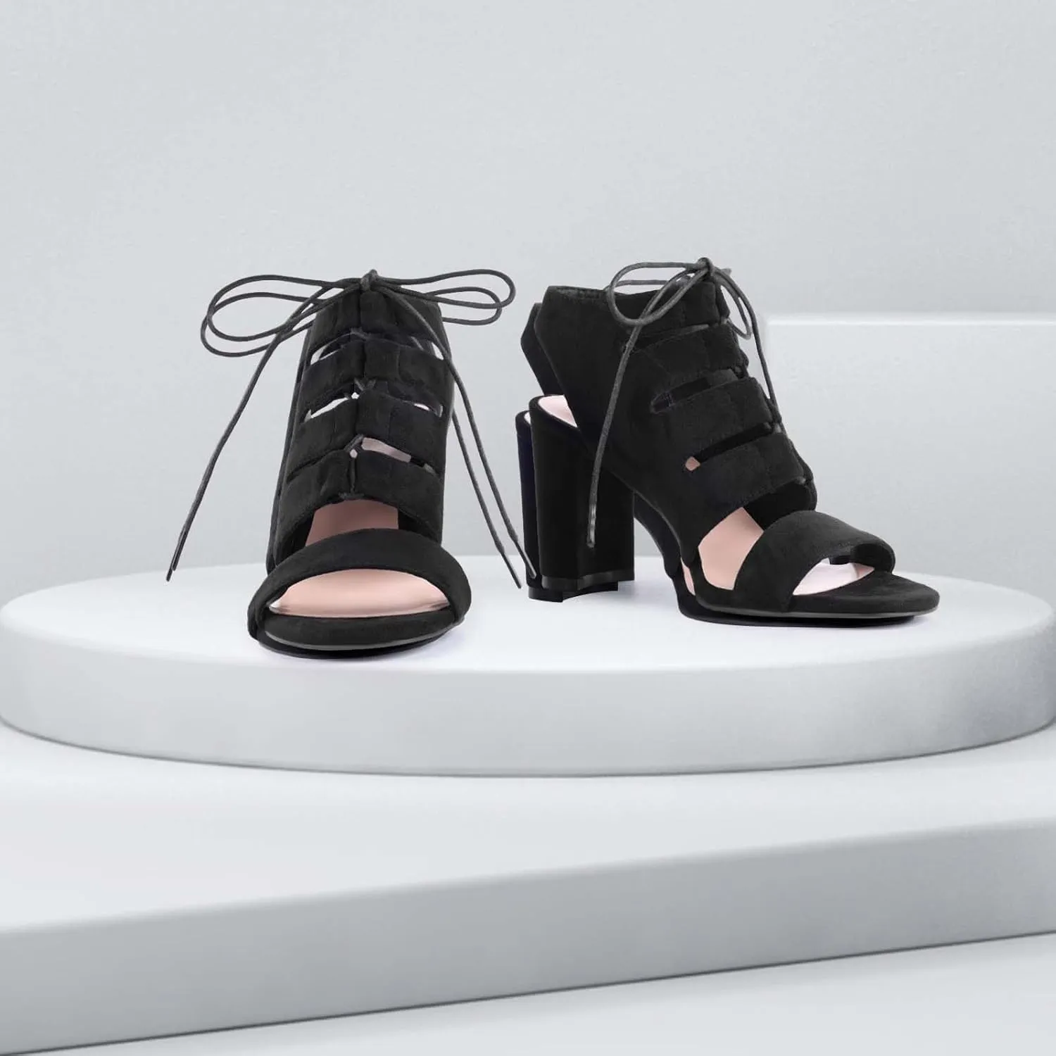 perixir Women's Black Heeled Sandals With Lace Up And Peep Toe Elegant Block High Heel Sandal For Women Fashion Dress Strappy Heels Womens Comfortable Shoes For Wedding Office Party